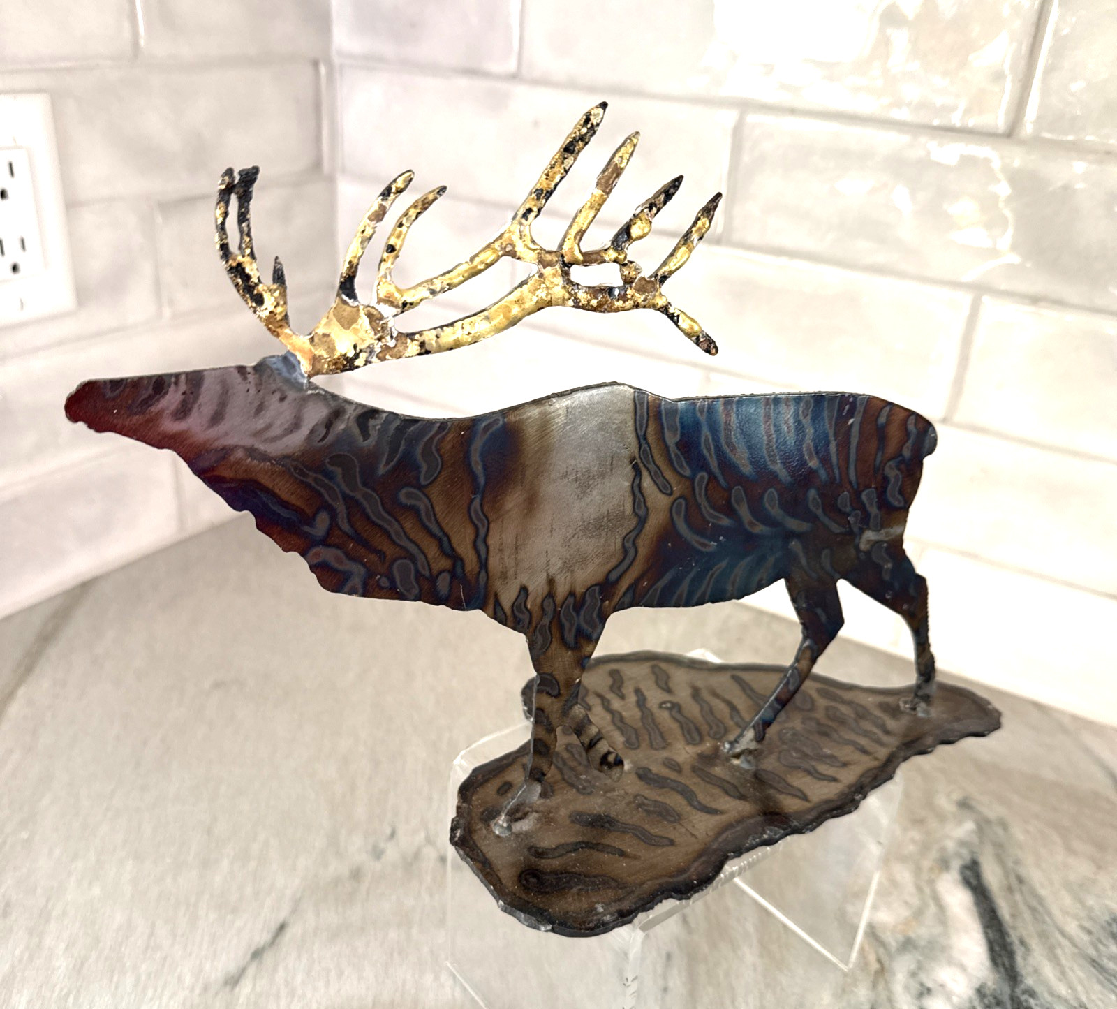 Lazart Elk Cut Metal Art Decor 3D Base Native Multicolored Brass Hand Made