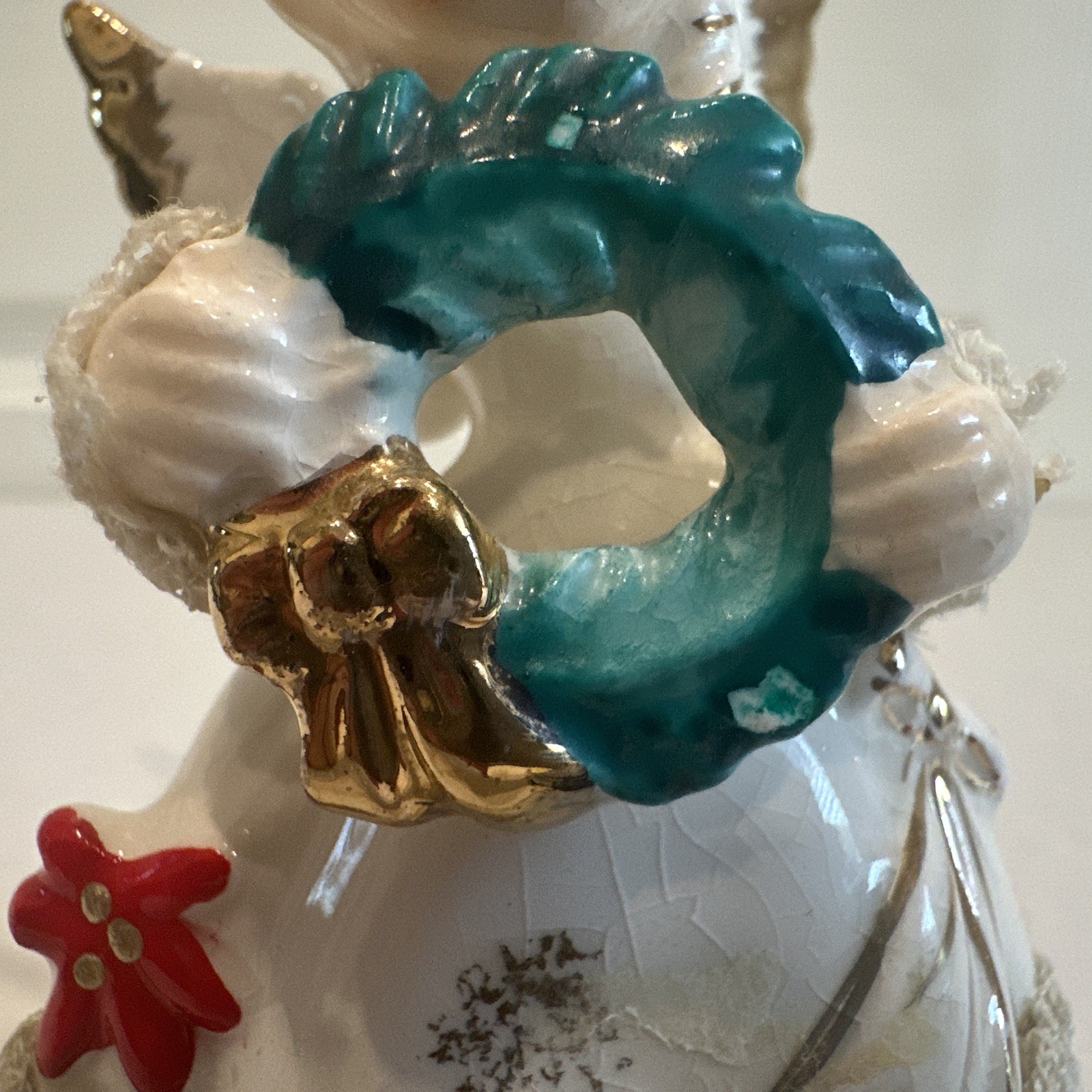Vintage ART December Birthday Angel With Christmas Wreath Japan