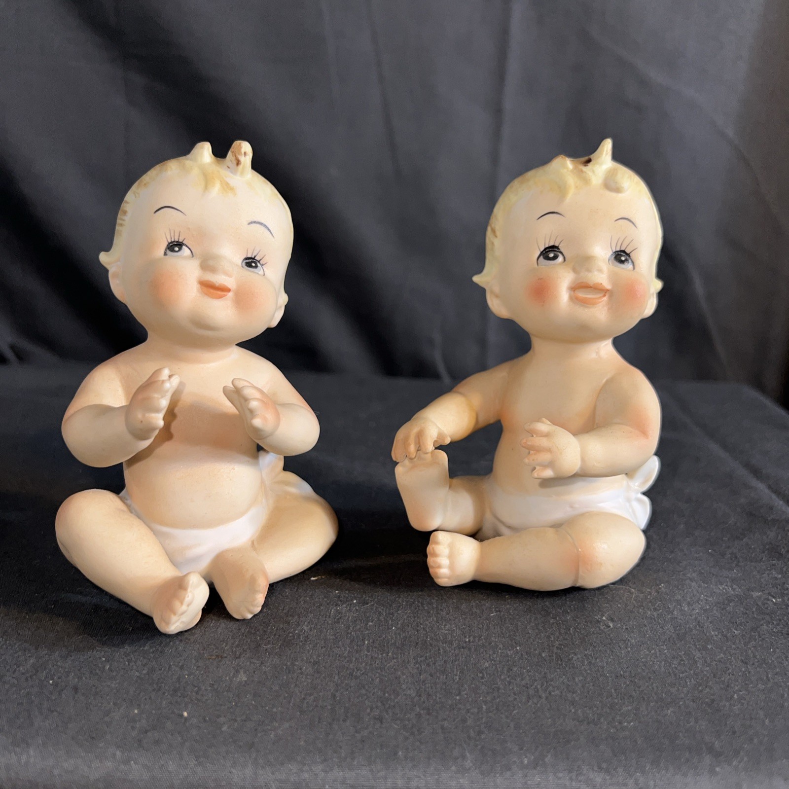 Vintage Napco Kewpie Piano Baby Figurines Set 2 Bisque Porcelain N3149 Stickers
