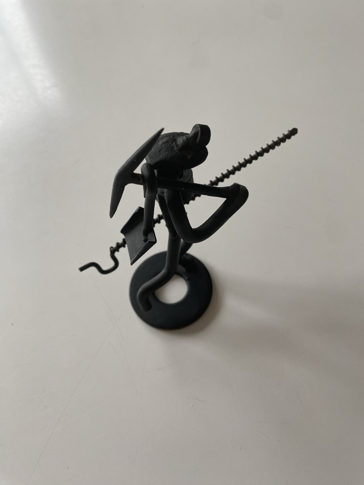 Vintage Handmade Metal Miner Or Gardener Small Art Sculpture