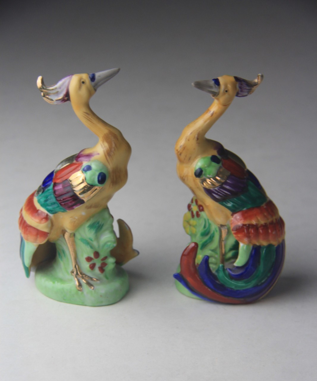 VTG Occupied Japan Multi-Colored Pheasant Bird Figurines w/ Long Tail Feathers
