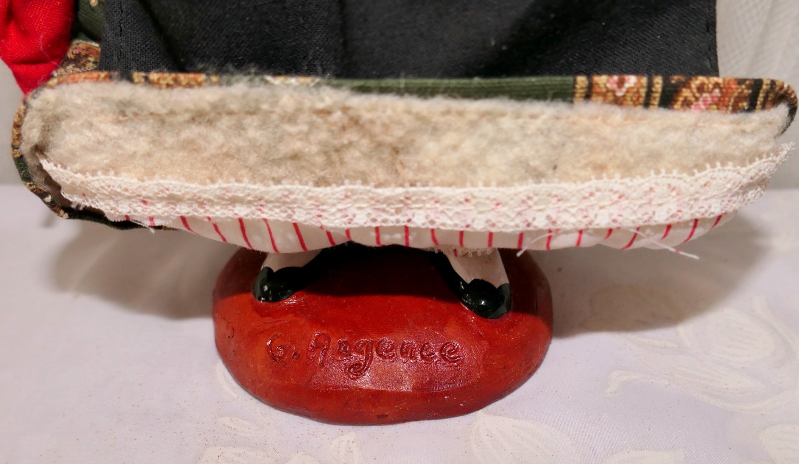 1930s Santon France Signed G. Algenee Women with Plucked Chicken Umbrella Bucket