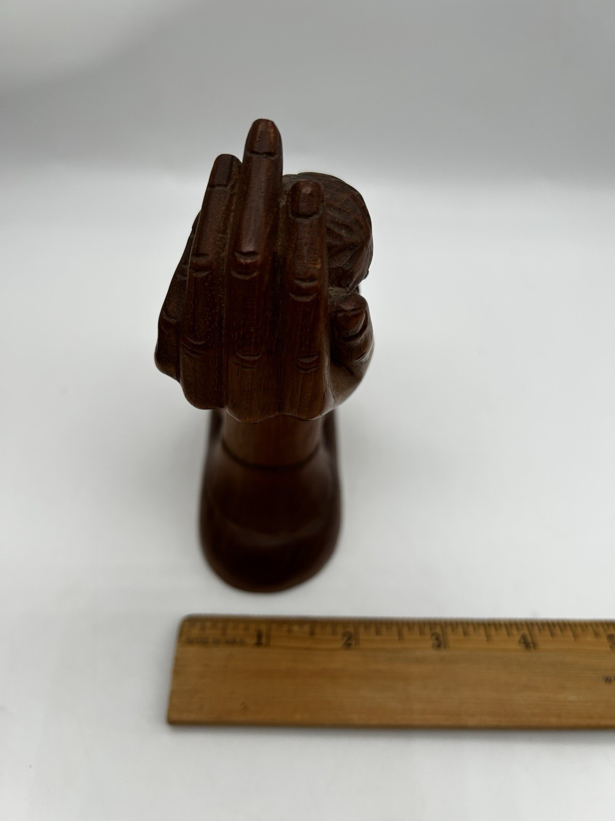 IN HIS HAND Carved Wood Figurine In the Hands Of God Artist Signed