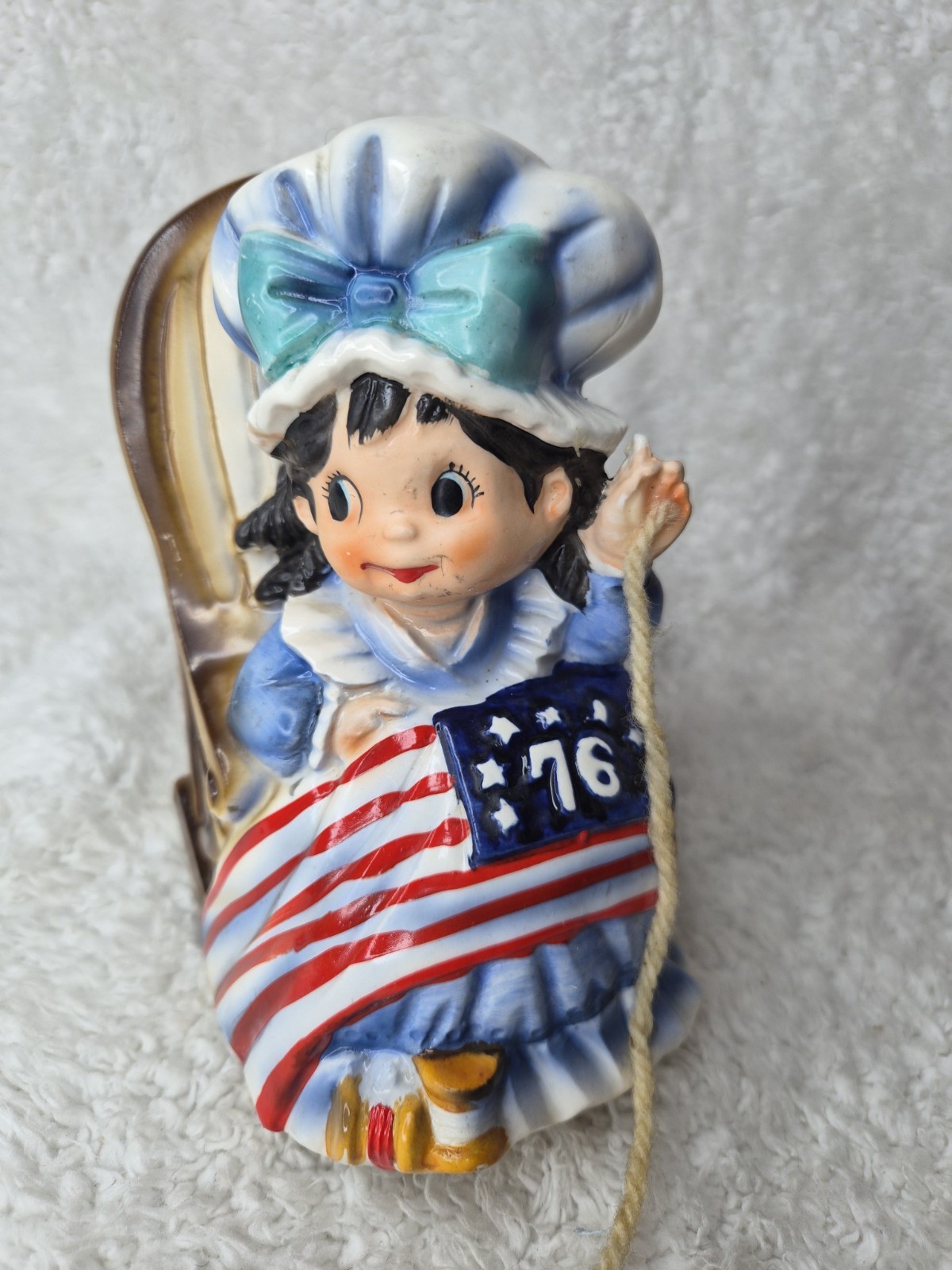 Vtg Betsy Ross Sewing 1776 Flag Rocking Chair Music Box Figurine Bicentennial 76