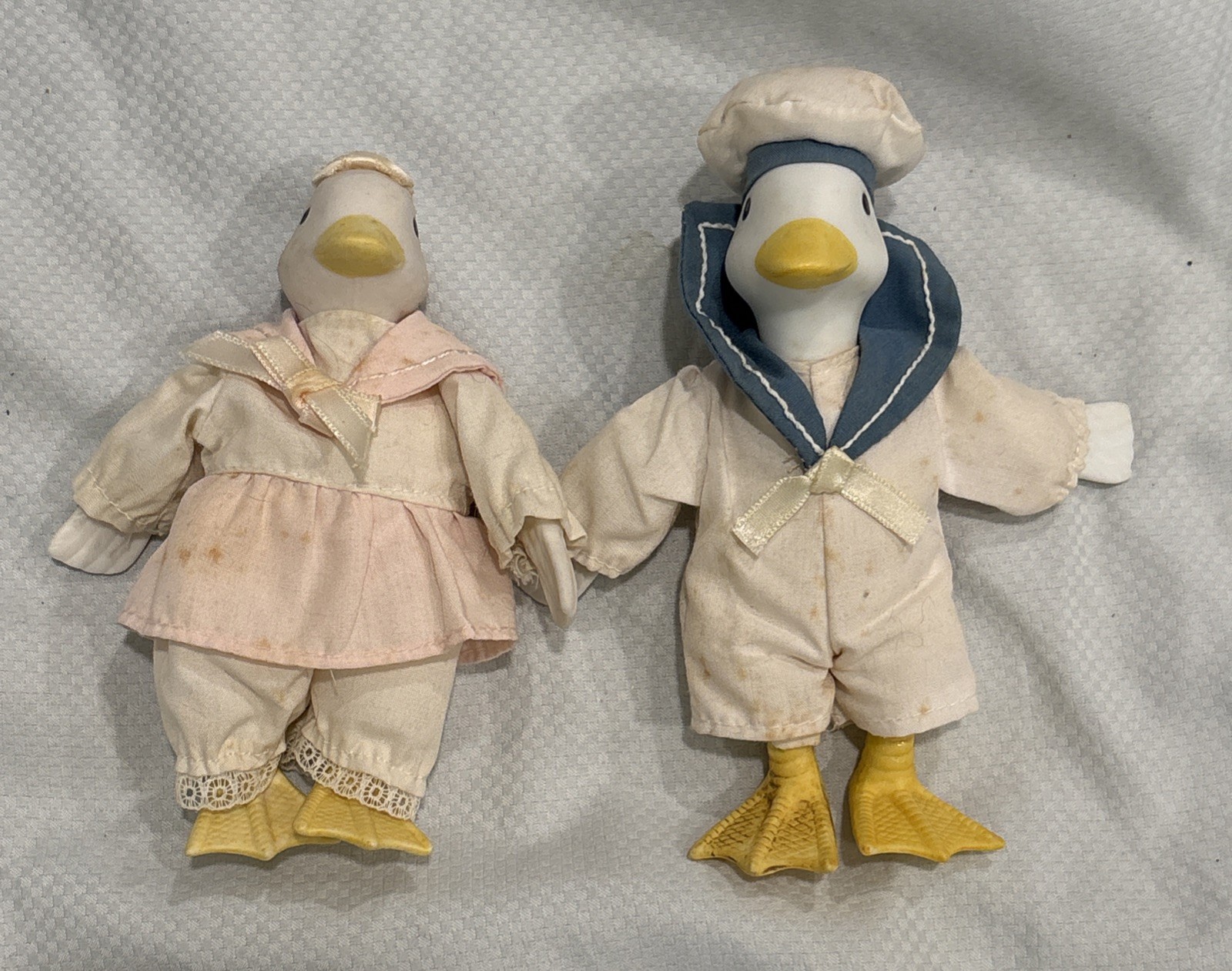 Russ Berrie Mini White Duck/Goose Nautical Sailor Outfit Couple Blue & Pink