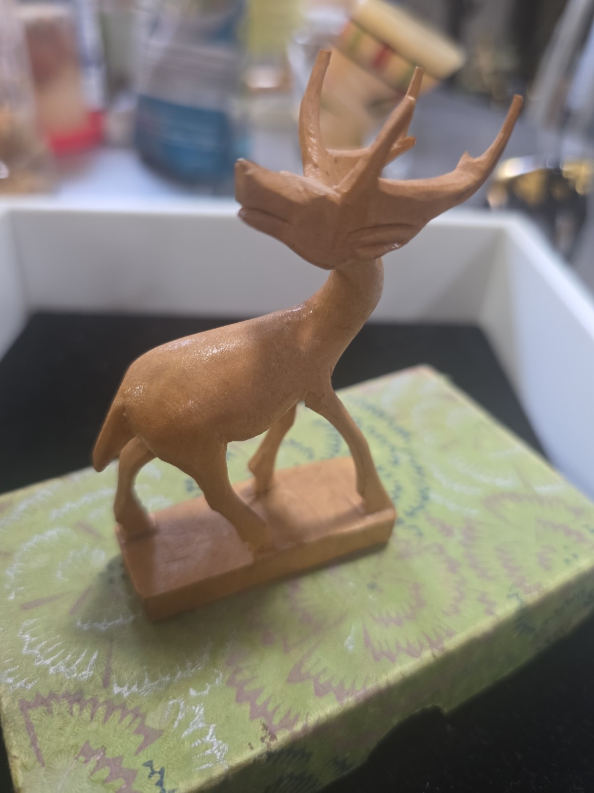 Hand Carved Wooden Antelope Figurine Vintage 3.25″ High X 2.” Long
