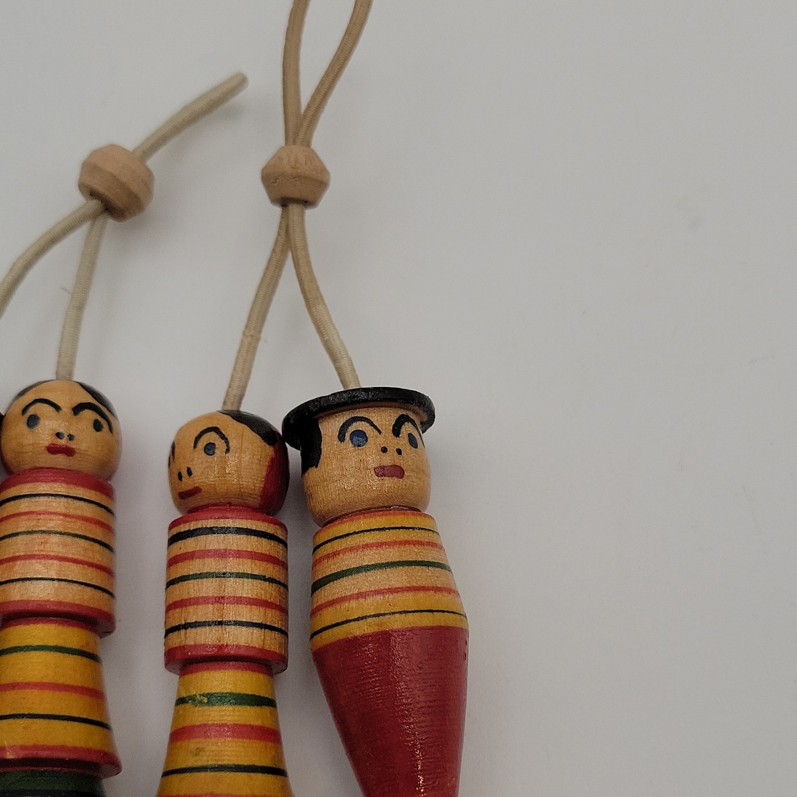 Vtg Ukraine Wooden Figures Pair Cord Hanging Dolls Kokeshi Style Folk Art 3 Pair