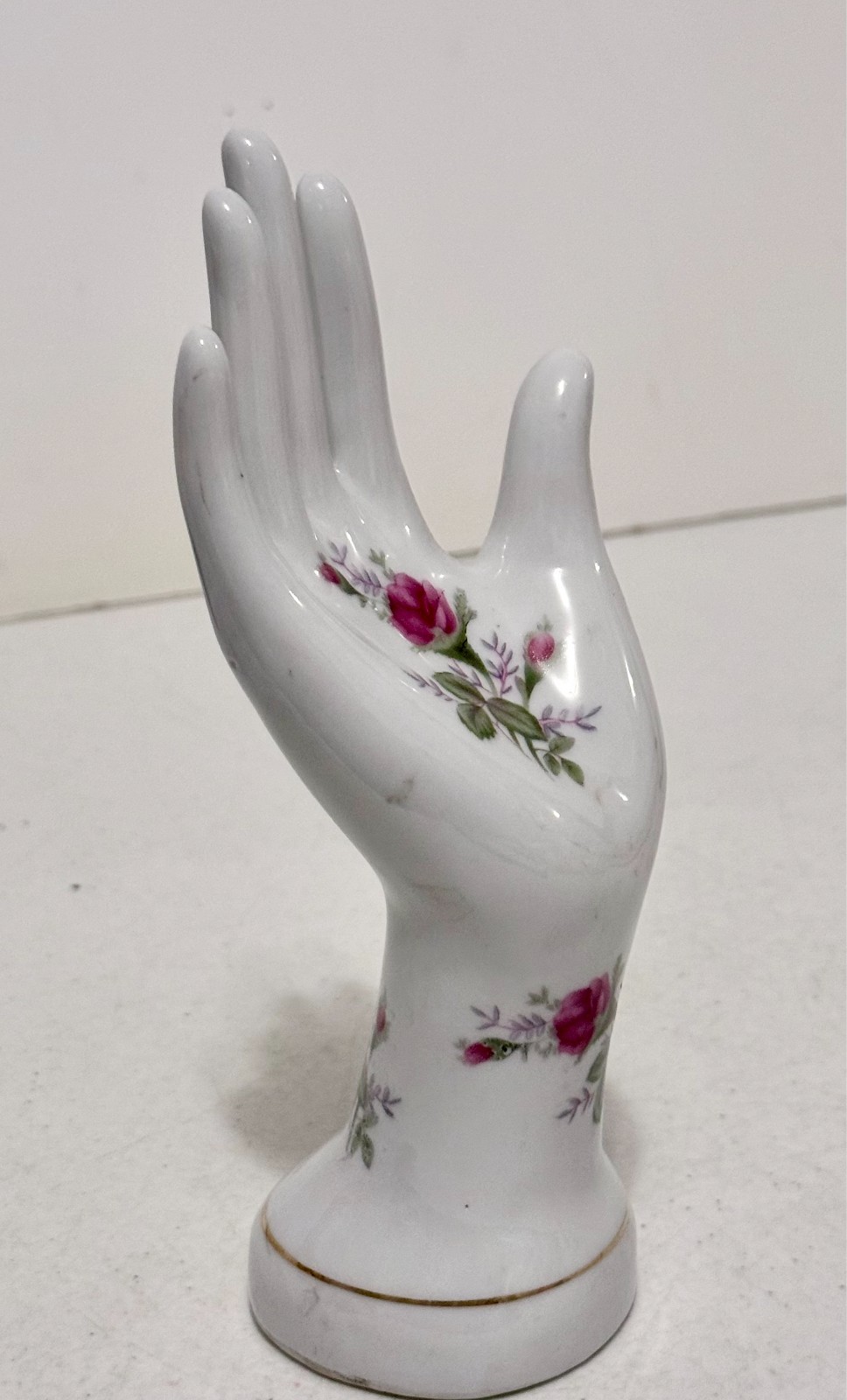 Vtg Porcelain Lady’s Hand Figurine Floral Rose Chic Vanity Jewelry Stand 8″