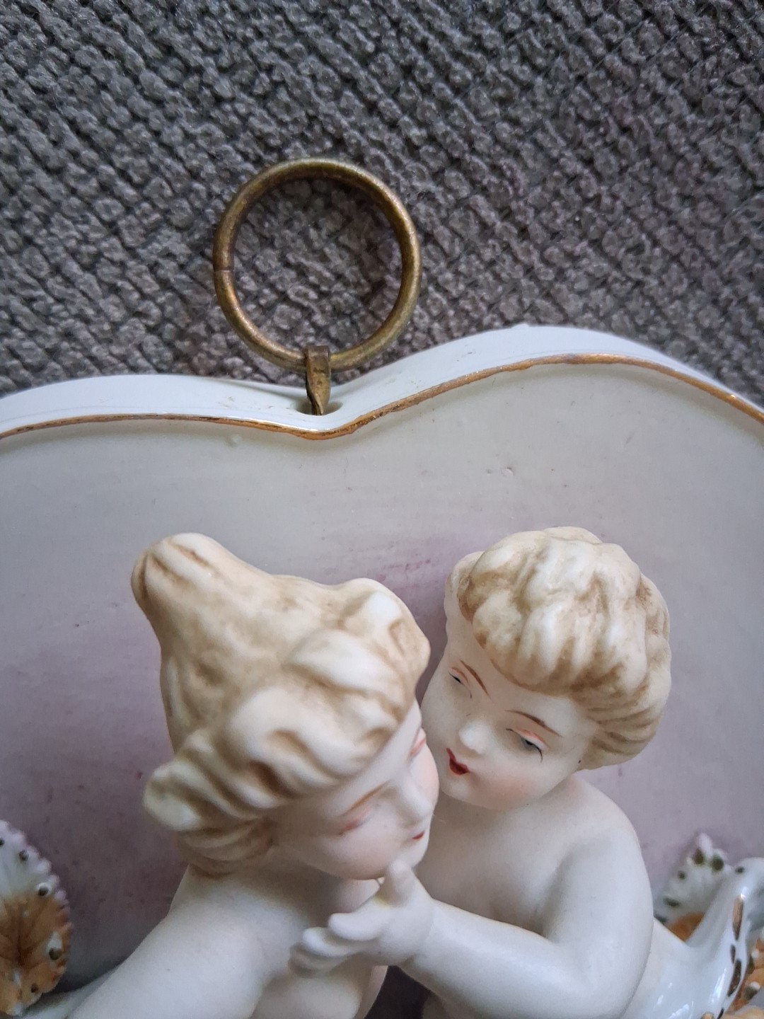 Arnart Creation Japan Heart Cherubs Wall Hanging Bisque Porcelain 5.5″ X 5″