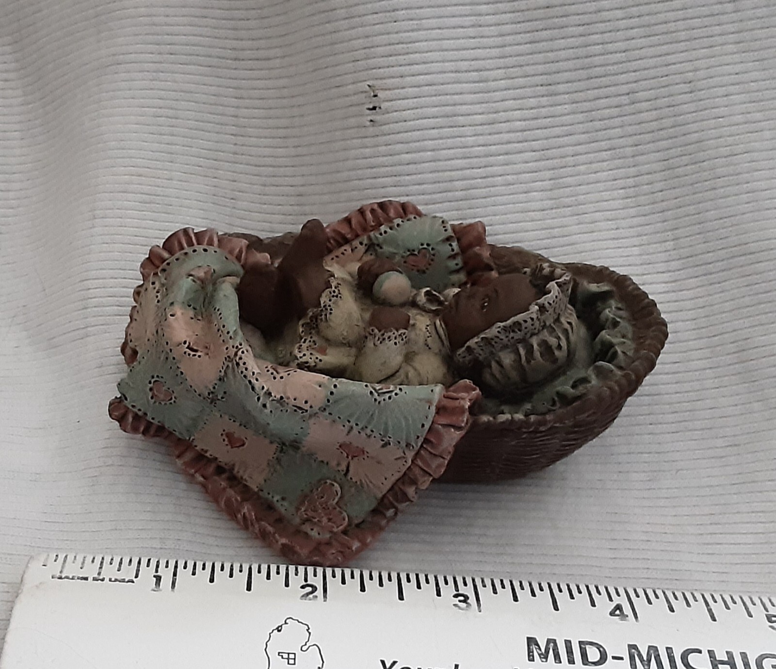 Vintage Sarah’s Attic Figurine Baby in a Basket, #537