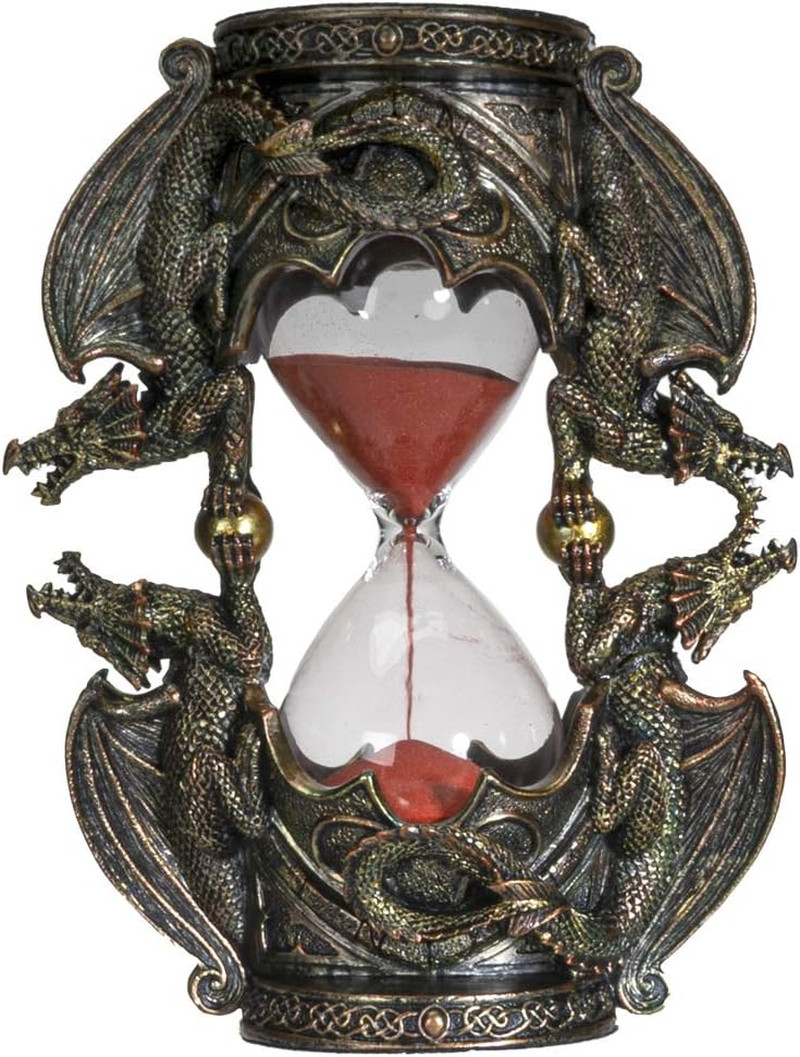 Gothic Fantasy Double Twin Dragons Sandtimer Red Sand Hourglass Sculptural Decor