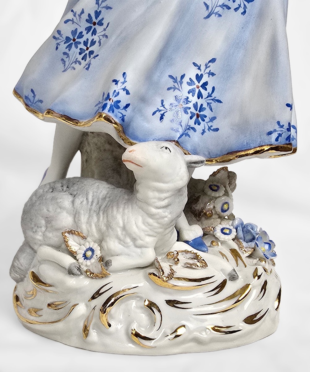 11″ Antique Sitzendorf Shepherd & Shepherdess Figurine Pair, c.1890s, Germany