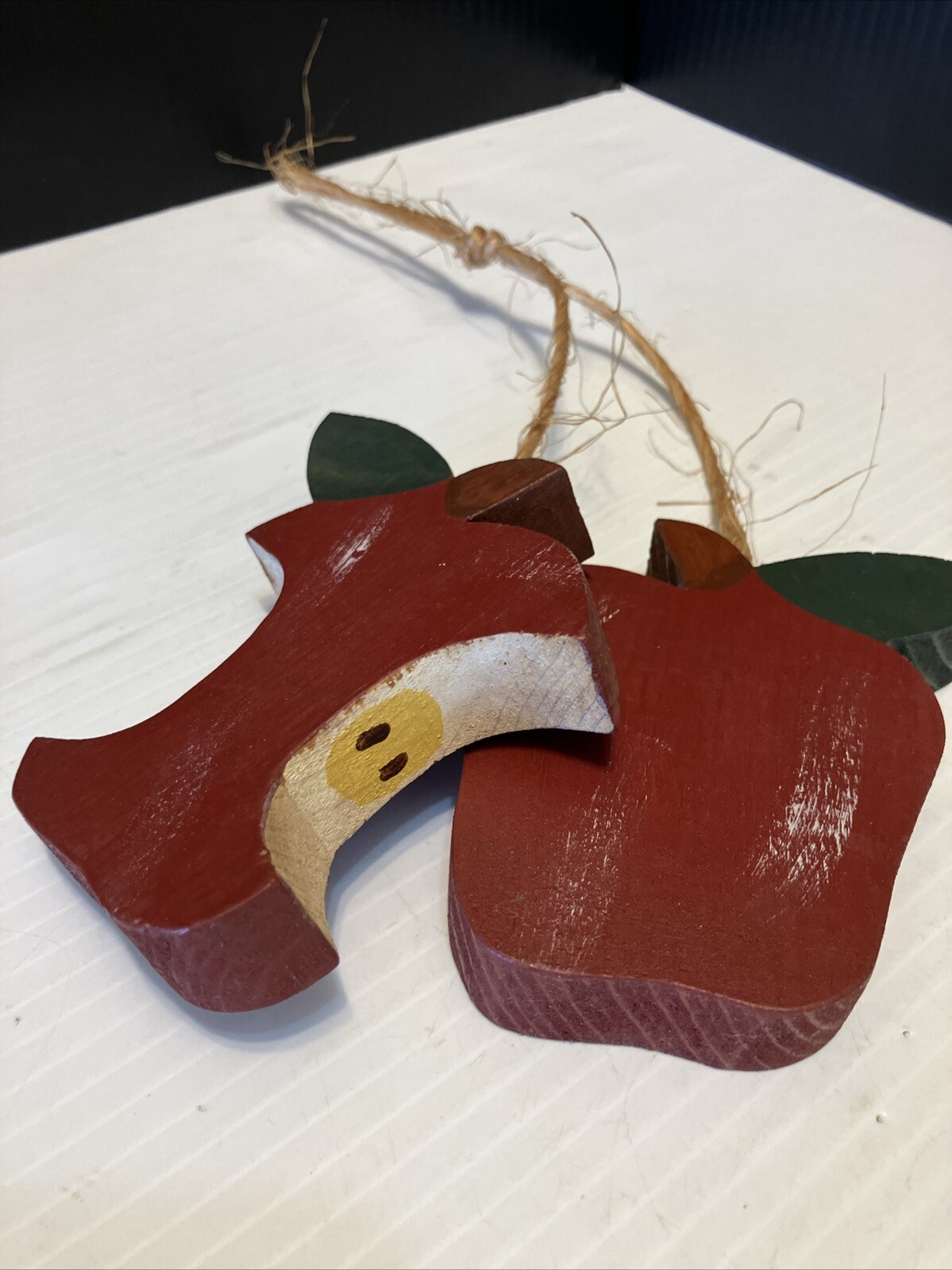 Hand Crafted Folk Art Country Wood Carving Hanging Apples Cutouts Farmhouse