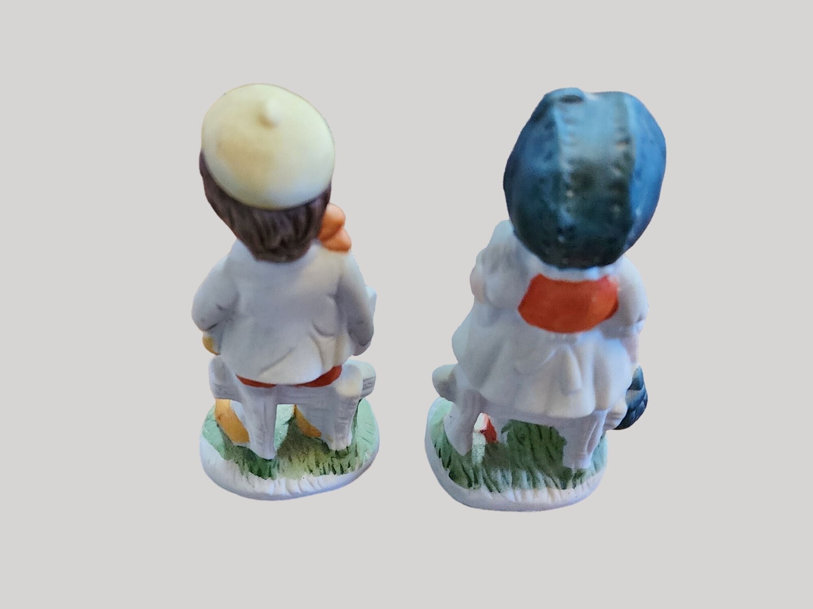 Vintage Boy & Girl Bisque Porcelain Figurines Boy w Violin Girl w Puppy