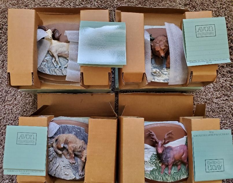 Avon 1988 Wildlife Collection, Bear, Elk, Ram & Cougar. In Original Boxes.