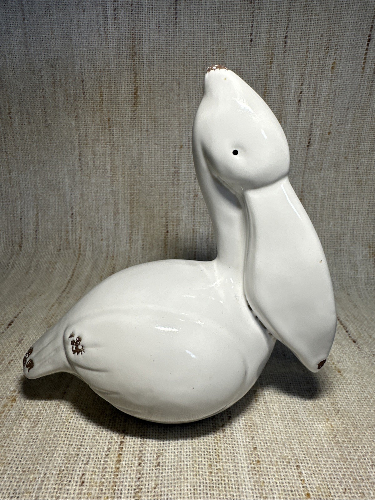 Ceramic Pelican Figurine White Statue Beach House Distressed Shelf Decor Coastal
