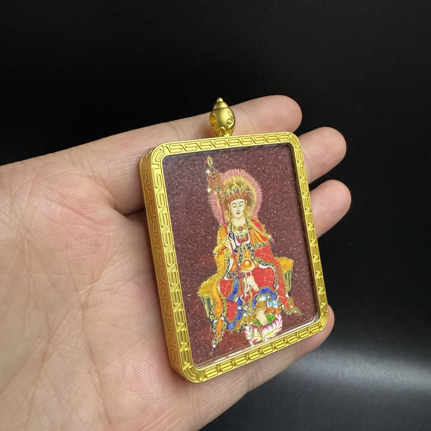 Ksitigarbha Thangka Locket,Sand Texture Gau Pendant Box Unisex Buddhist Necklace