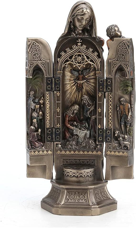 Veronese Design 7 7/8 Inch Tall Madonna and Baby Jesus Triptych Religious