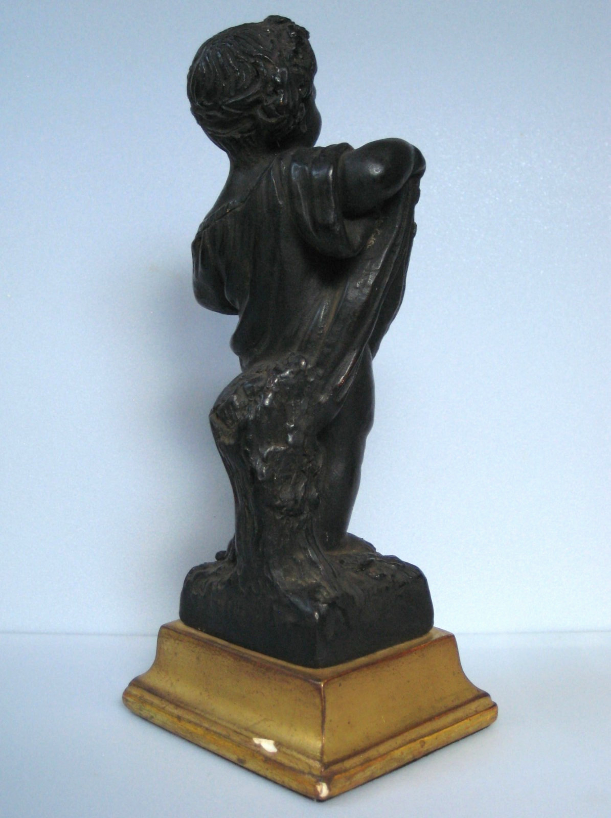 Vintage Italian Borghese Black & Gold Plaster Cherub Putti Figurine c. 1930