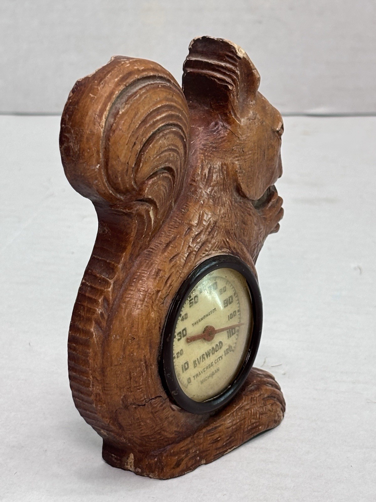 Vintage Burwood Squirrel Thermometer Wood Composite Traverse City Michigan