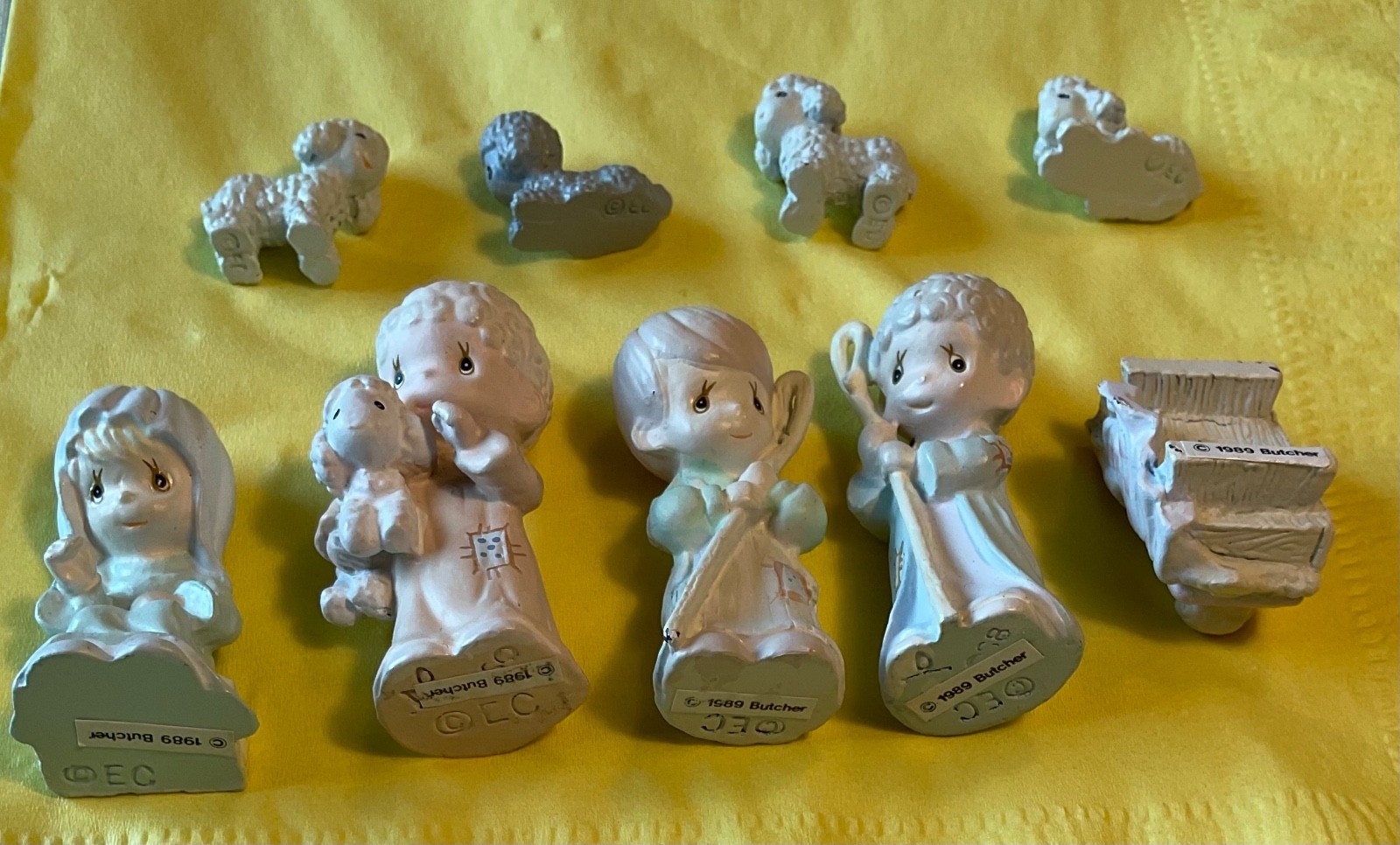 Vintage Enesco Precious Moments Miniature Nativity Set Pewter 9 Piece 1989