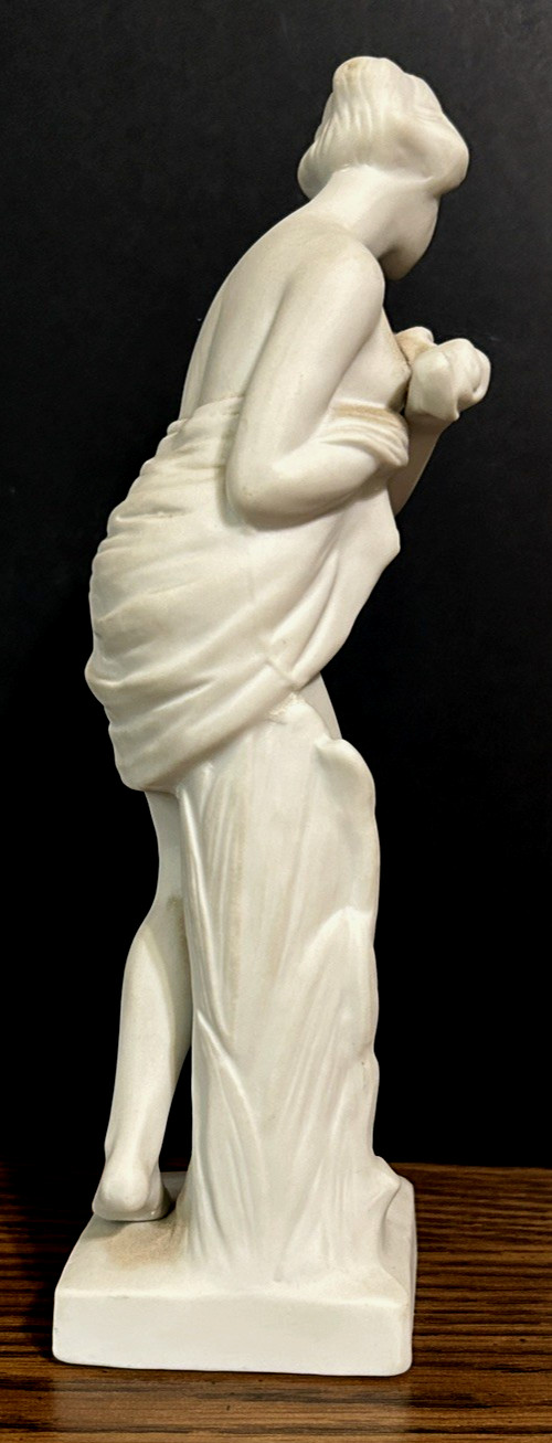 Vintage White Bisque Bathing Lady Figurine, 9 Inches Tall, Partially Nude