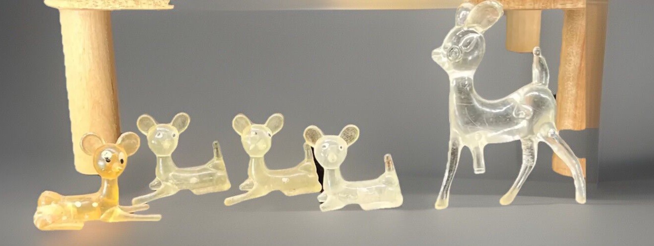 5 Lucite Deer & Fawn Iridescent Clear Deer Family Acrylic Plastic See Pictures