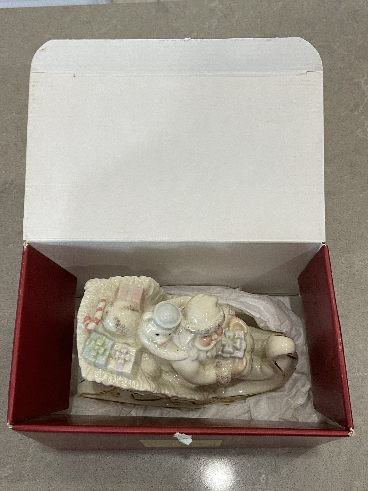 LENOX PETALS & PEARLS *SANTA, BEAR & SLEIGH* CREAM & PASTELS – IN BOX