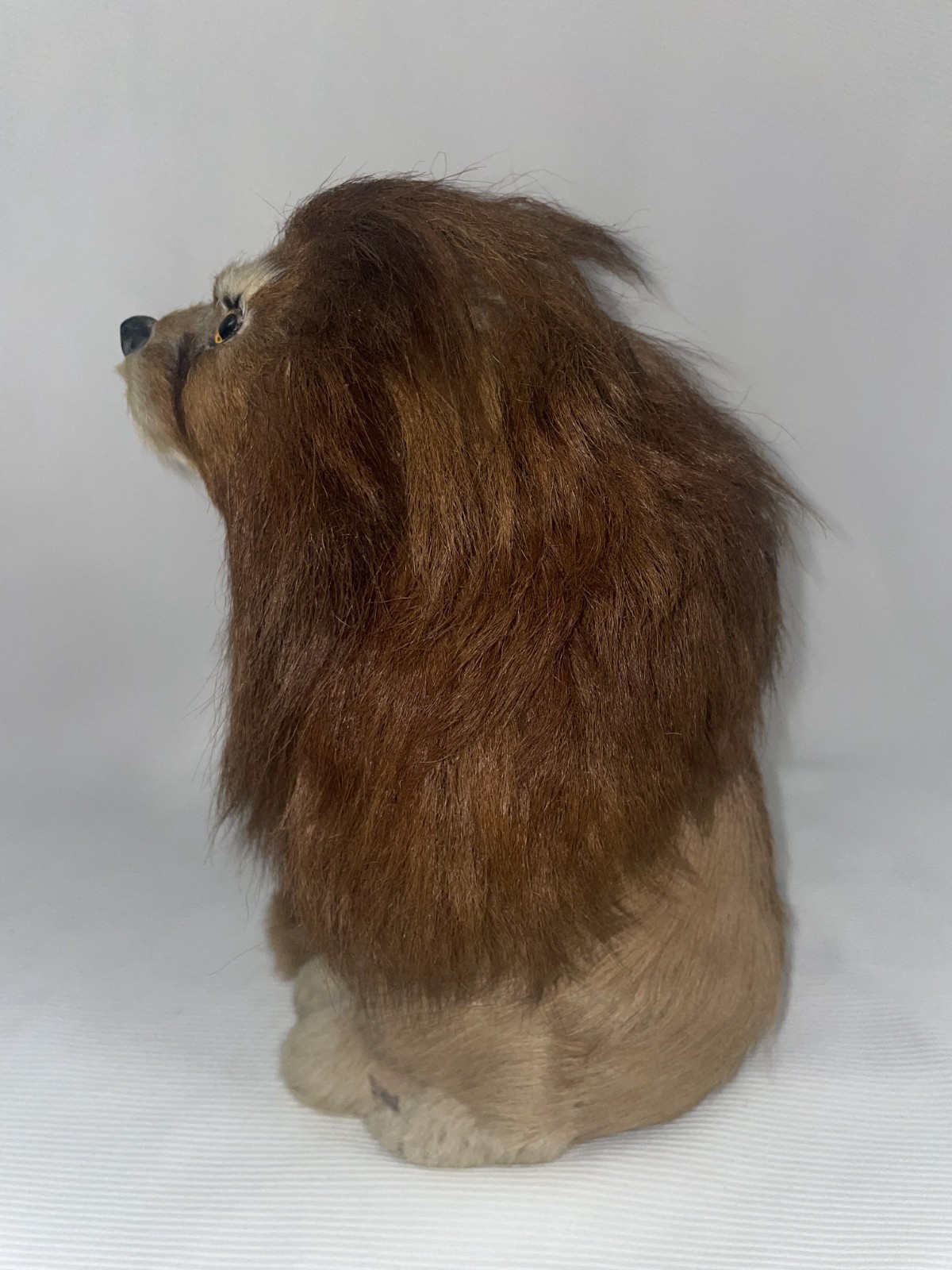 Fur Covered Lion 9 1/2 Inches High Glass Eyes