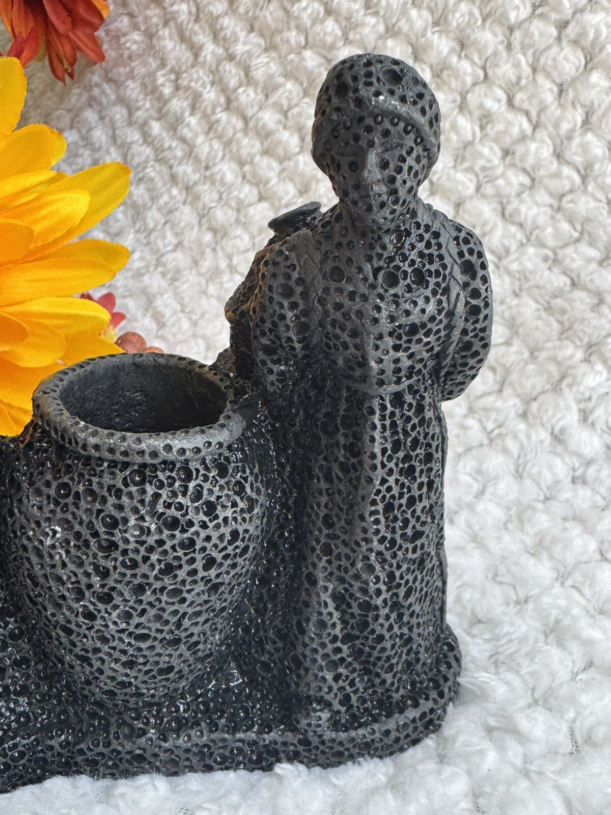 Vintage Lava Stone Figurine-Wimean With Camel & Vessel-Mid Eastern/N. Africa Sty