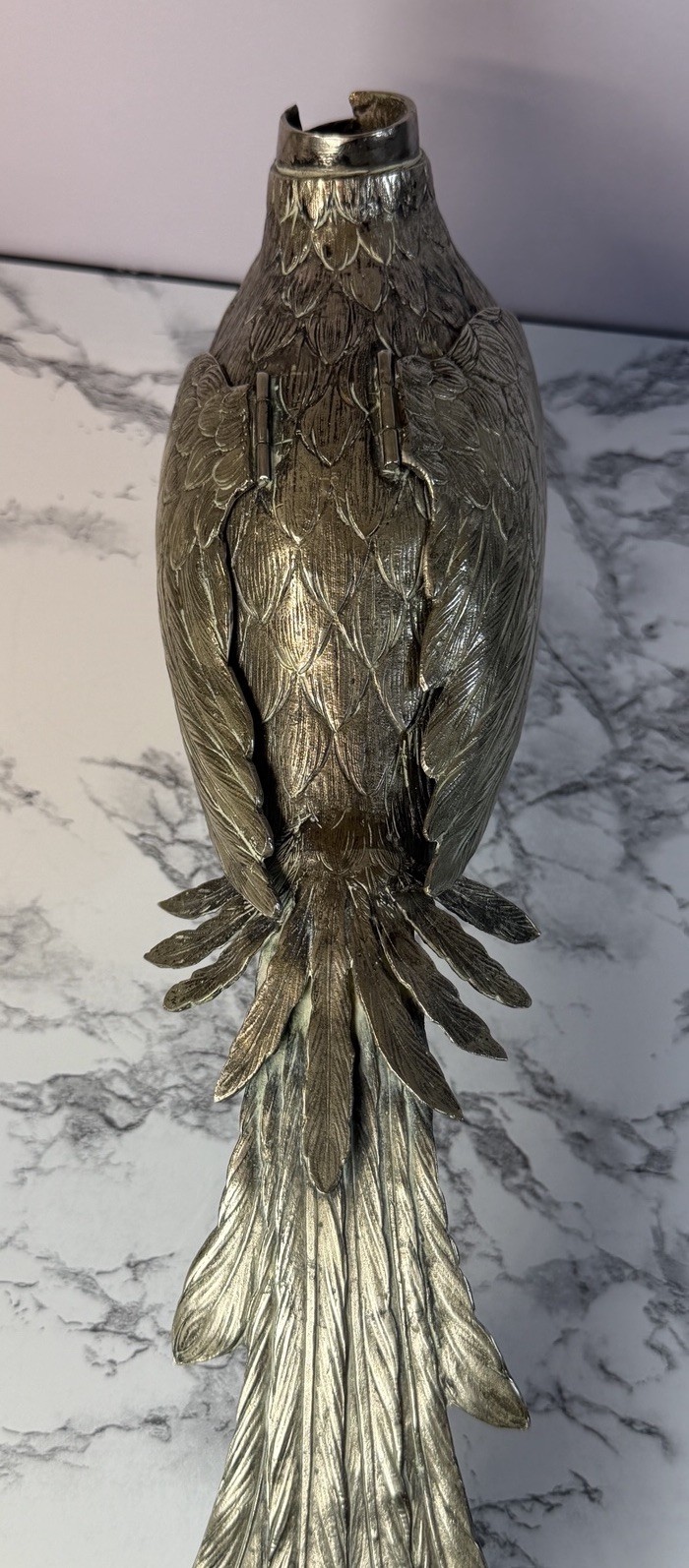 German Metal Pheasant Decanter Figurine Hinged Wings Stamped Germany Alpacca