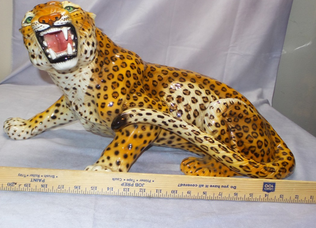 GIOVANNI RONZAN Porcelain Leopard Figurine 20″ Italy MCM – READ DESCRIPTION