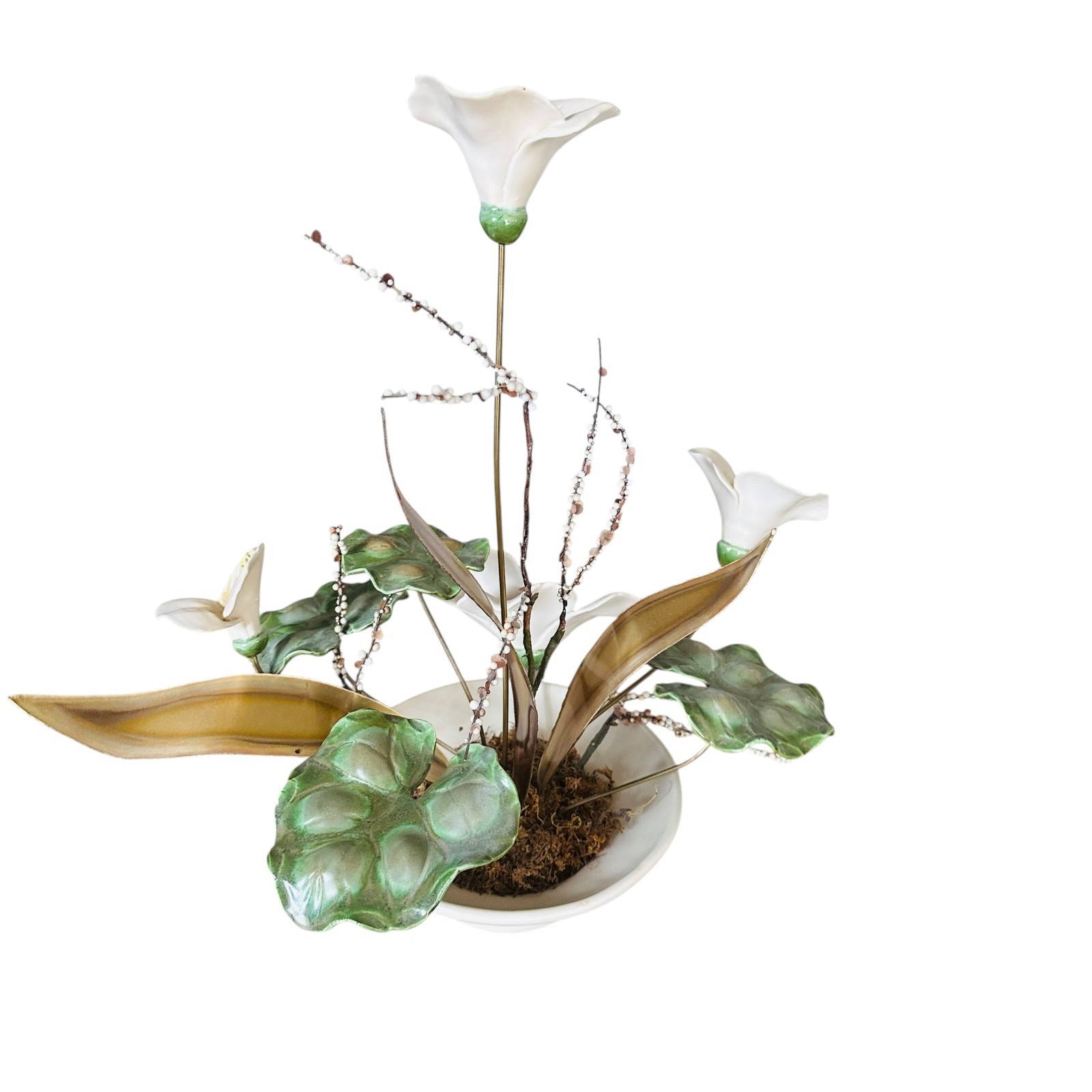 Vtg Ceramic & Metal Flower arrangement by Winifred Cole? MCM 14″h