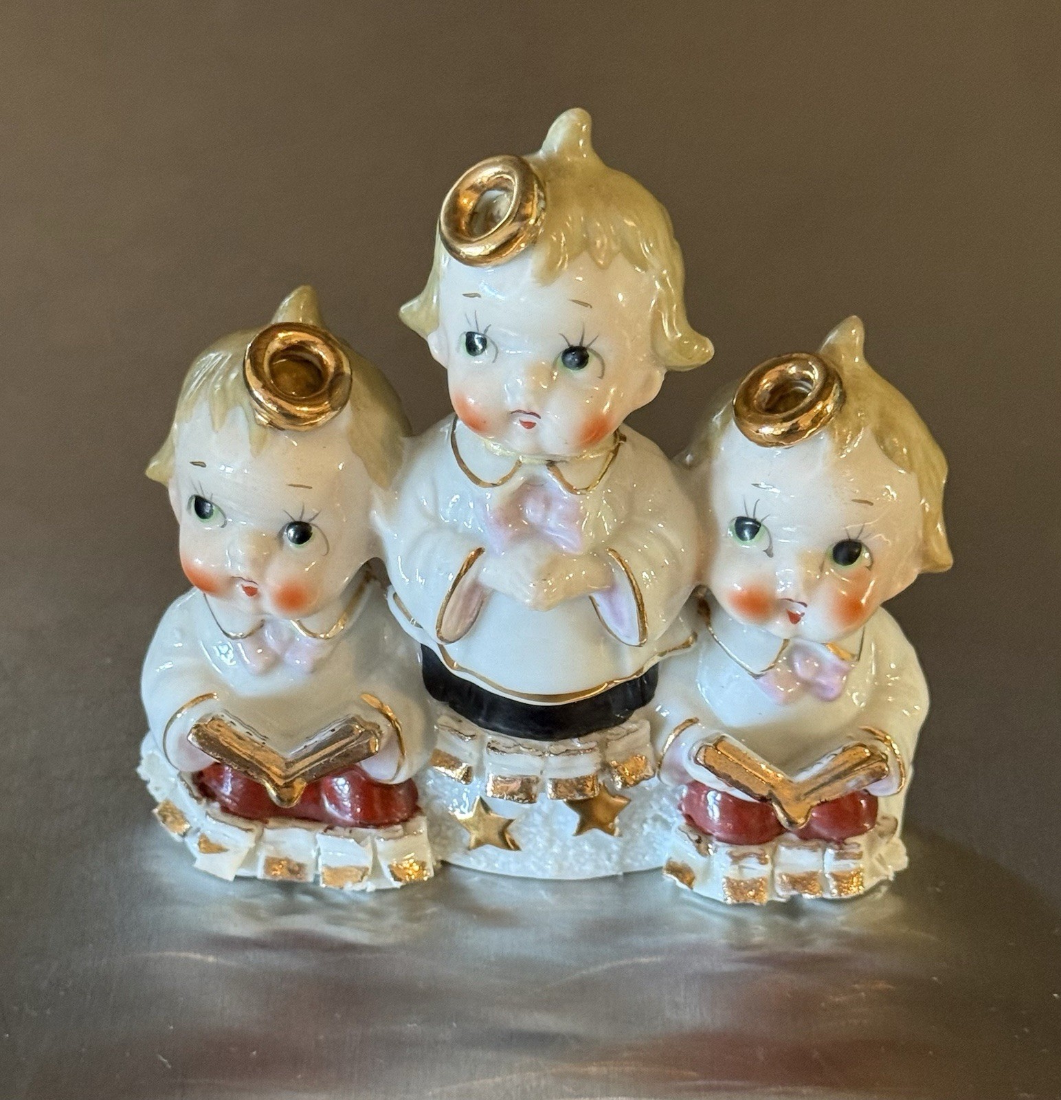 Vintage Hand-Painted Ajax Gold Star Sugar Base Angel Choir Figurines