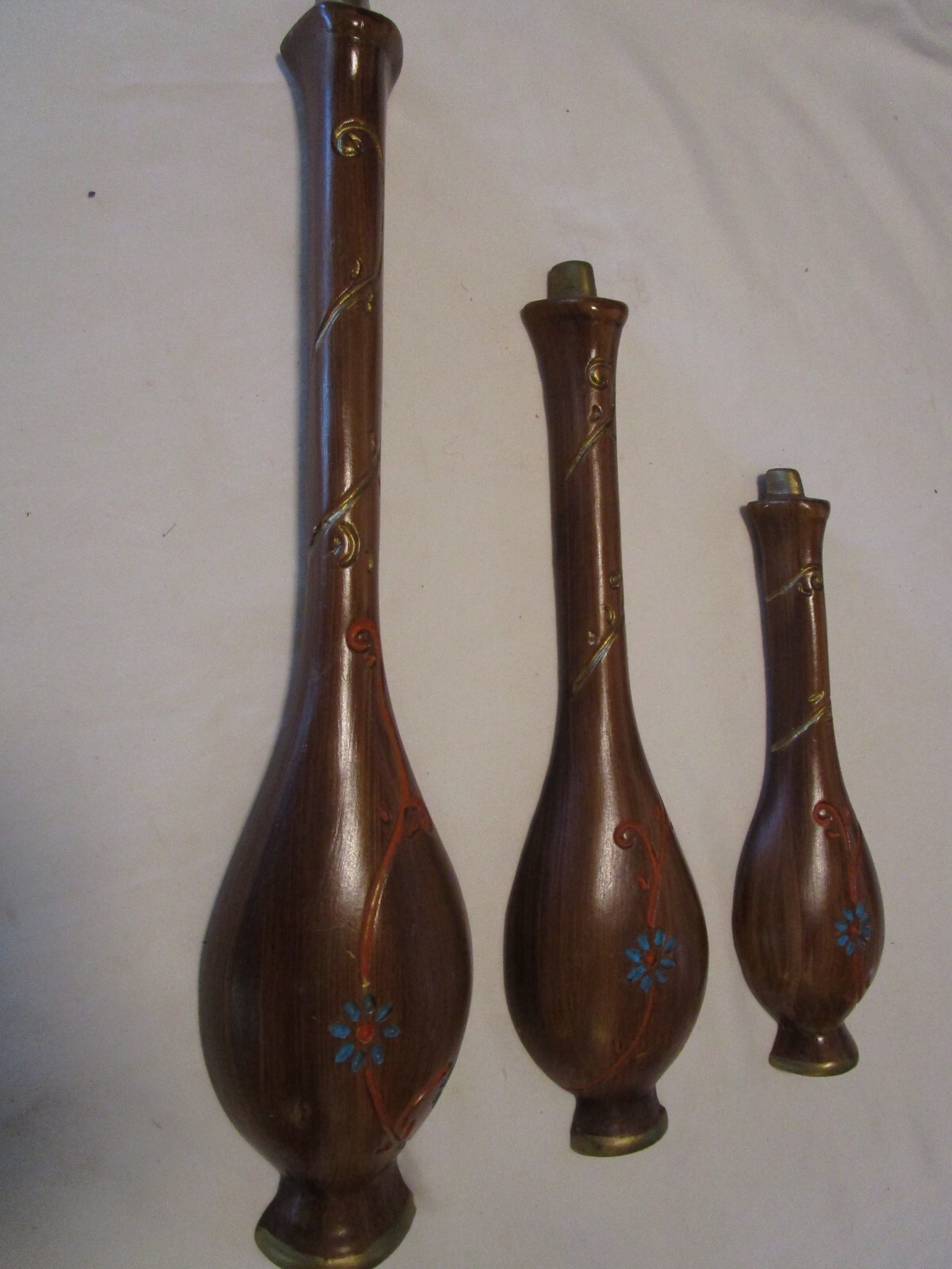 Vintage MCM Chalkware Plaster Wall art 3-Genie Bottles Daisy decor 1960’s 19” T
