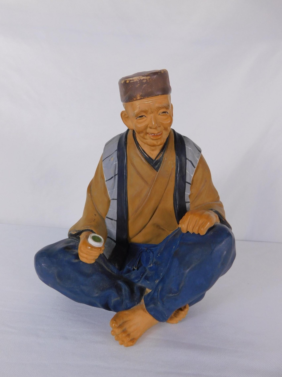 Vtg Seated Man Figurine Ceramic Medium Hand Painted Multicolor Decor Statue