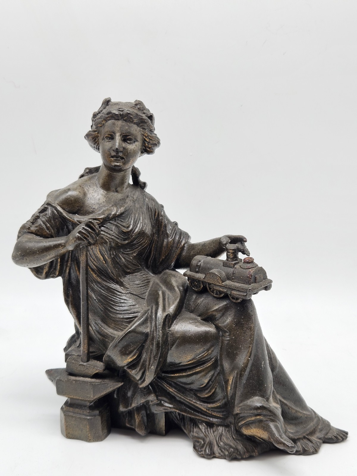 Cast Metal Mantle Clock Topper Statue Figurine Lady Greek Roman Seated Style Vtg