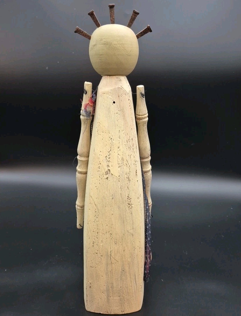 Lady Liberty Primitive Folk Art Wood Americana Painted Patriotic Figurine 16″