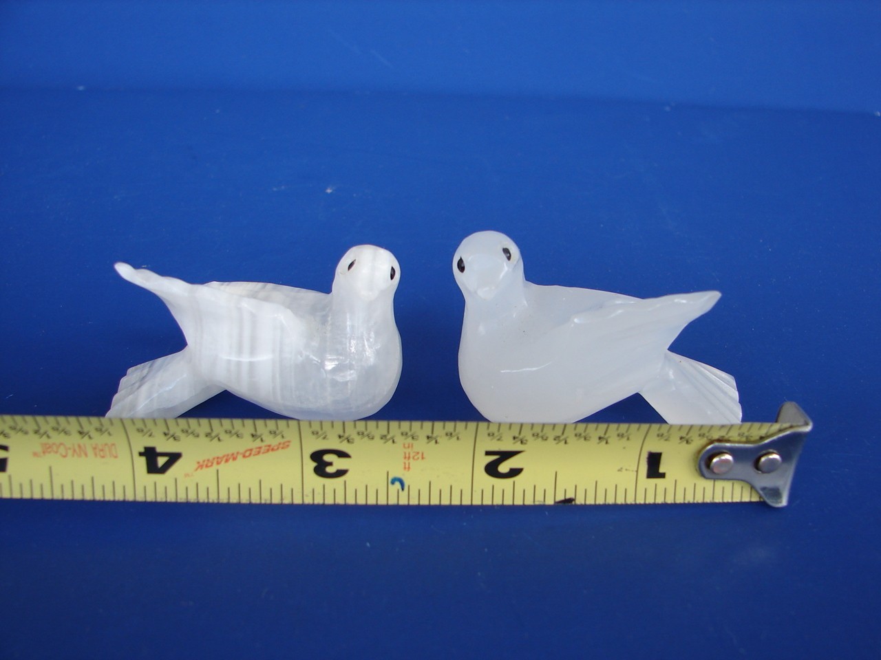 Vintage Set of 2 Birds Doves of Carved White Stone Quartz Figurines