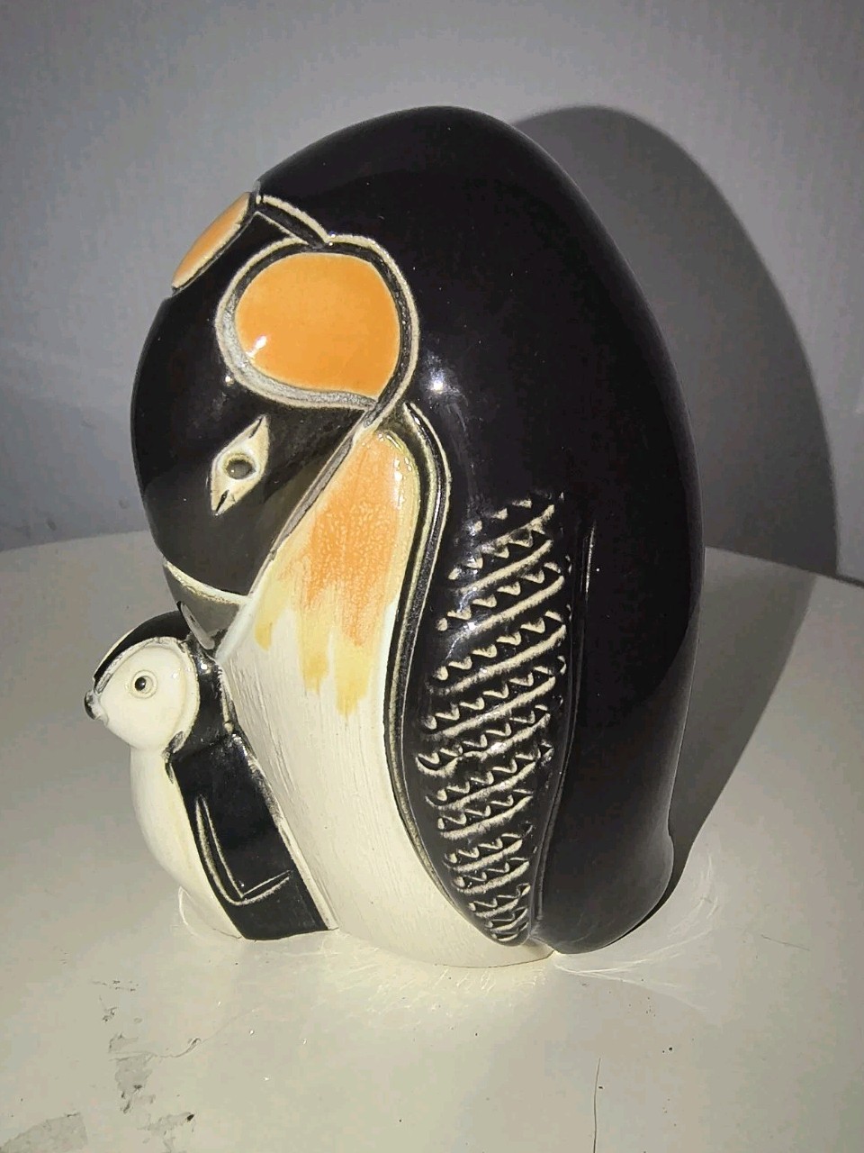 Penguin With Baby Artesania Rinconada Hand Crafted Art Pottery Figurine Uruguay