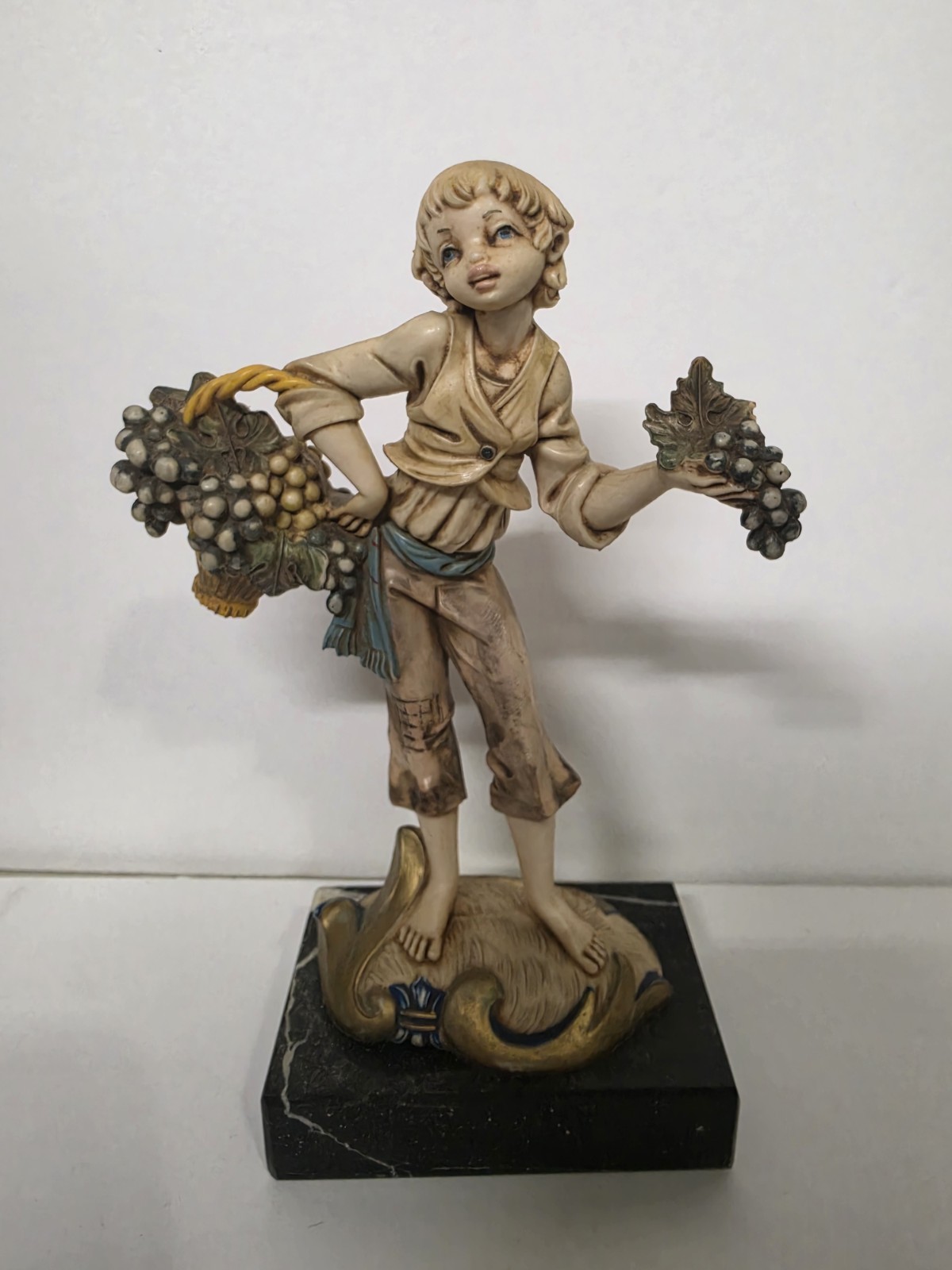 Vintage Figurine Depose Italy 721 Genuine Carrara Marble Italy Boy With Grapes
