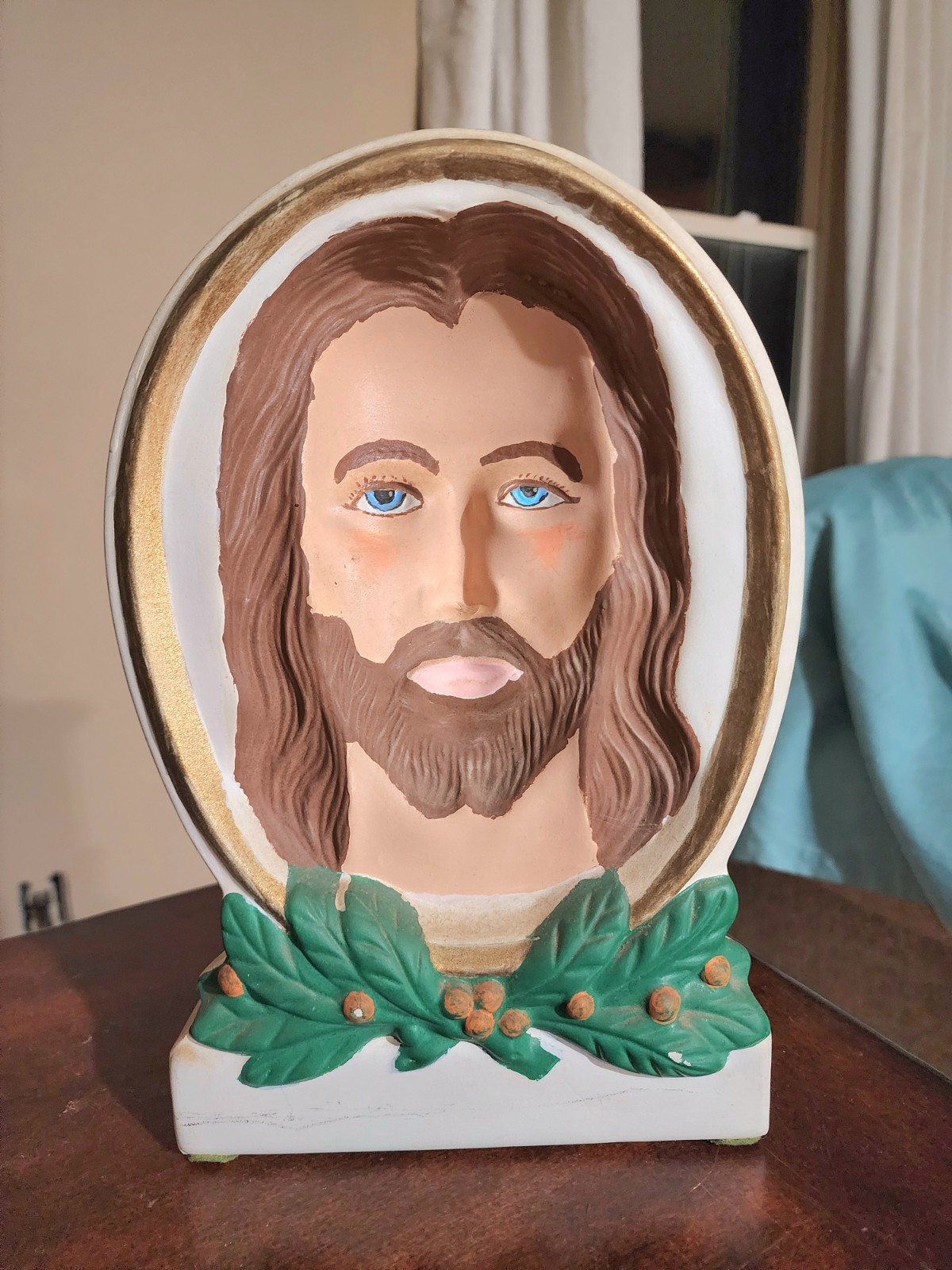 Ceramic 1983 Jesus Plaster Bust Signed Hand Painted 9.5 in