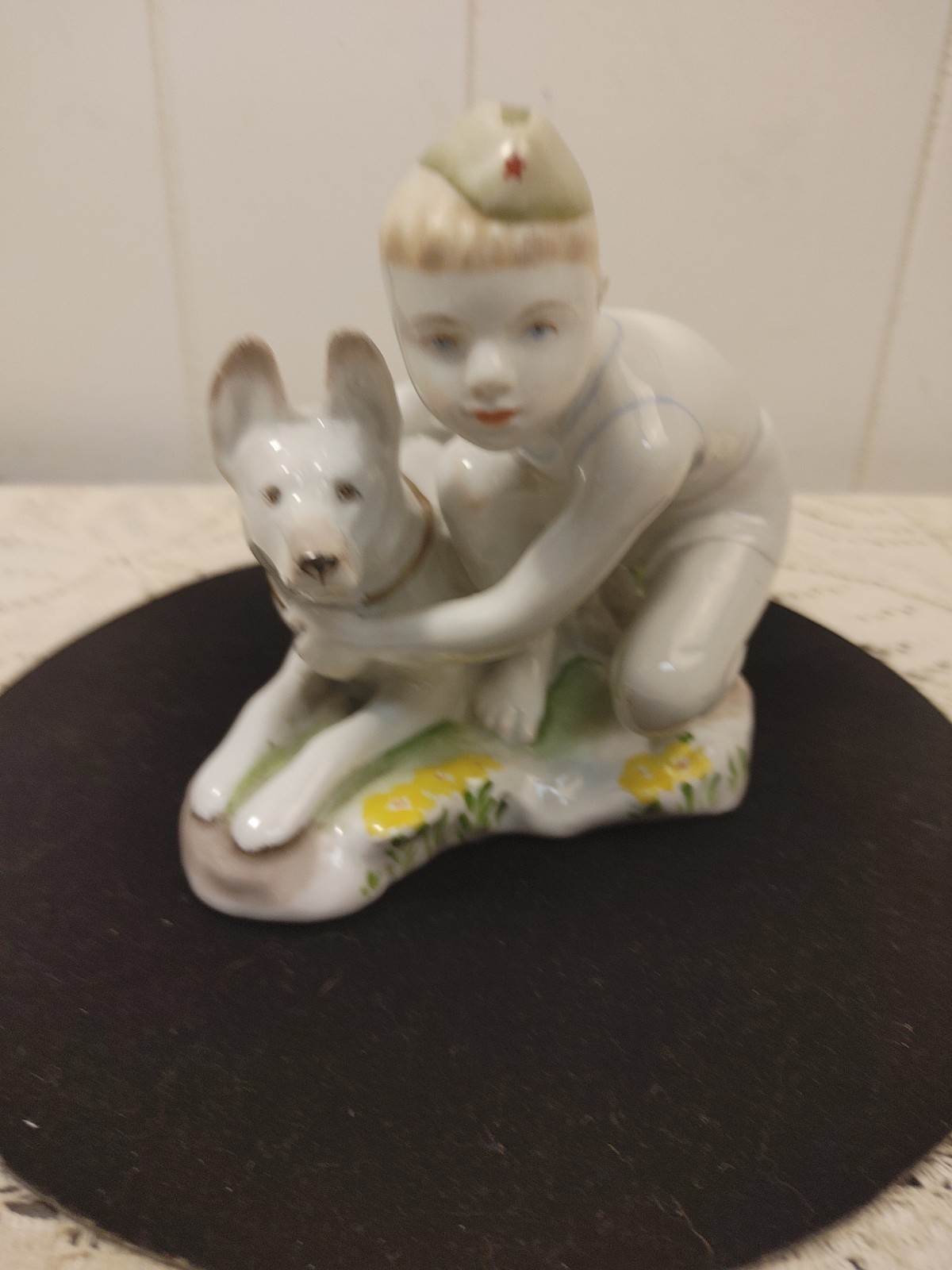 50’s Russian Soviet Porcelain Figurine Young Border Guard Boy Dog Leningrad LFZ