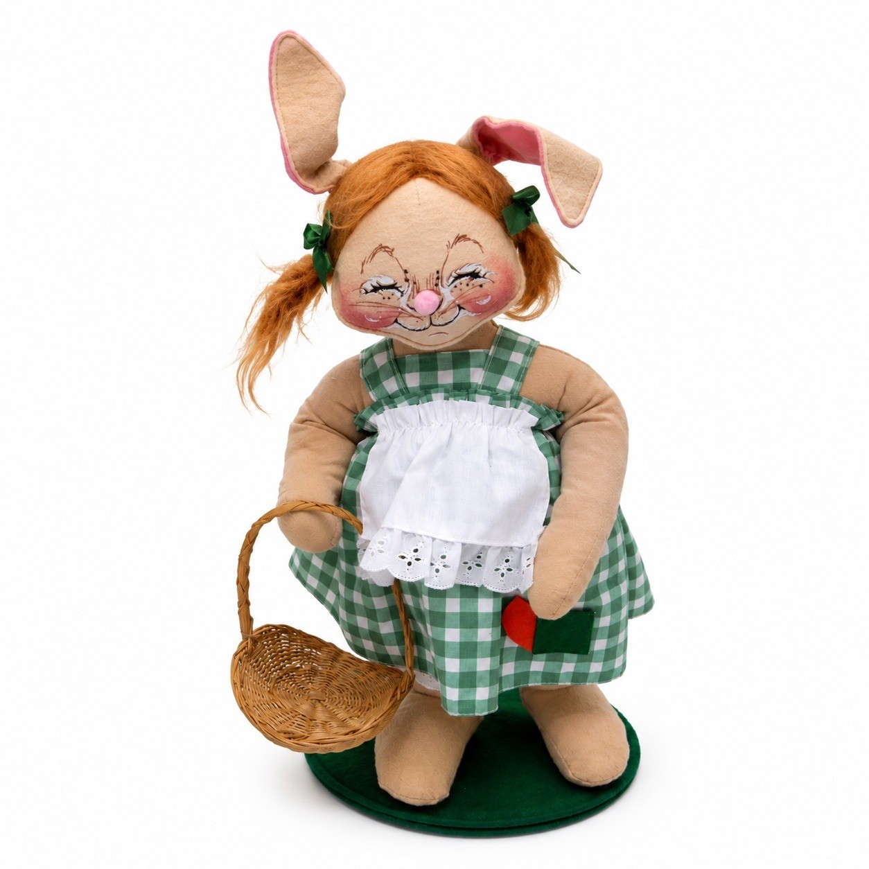 Annalee Mobilitee Girl Bunny Doll 20in Green Gingham Felt Vintage Easter