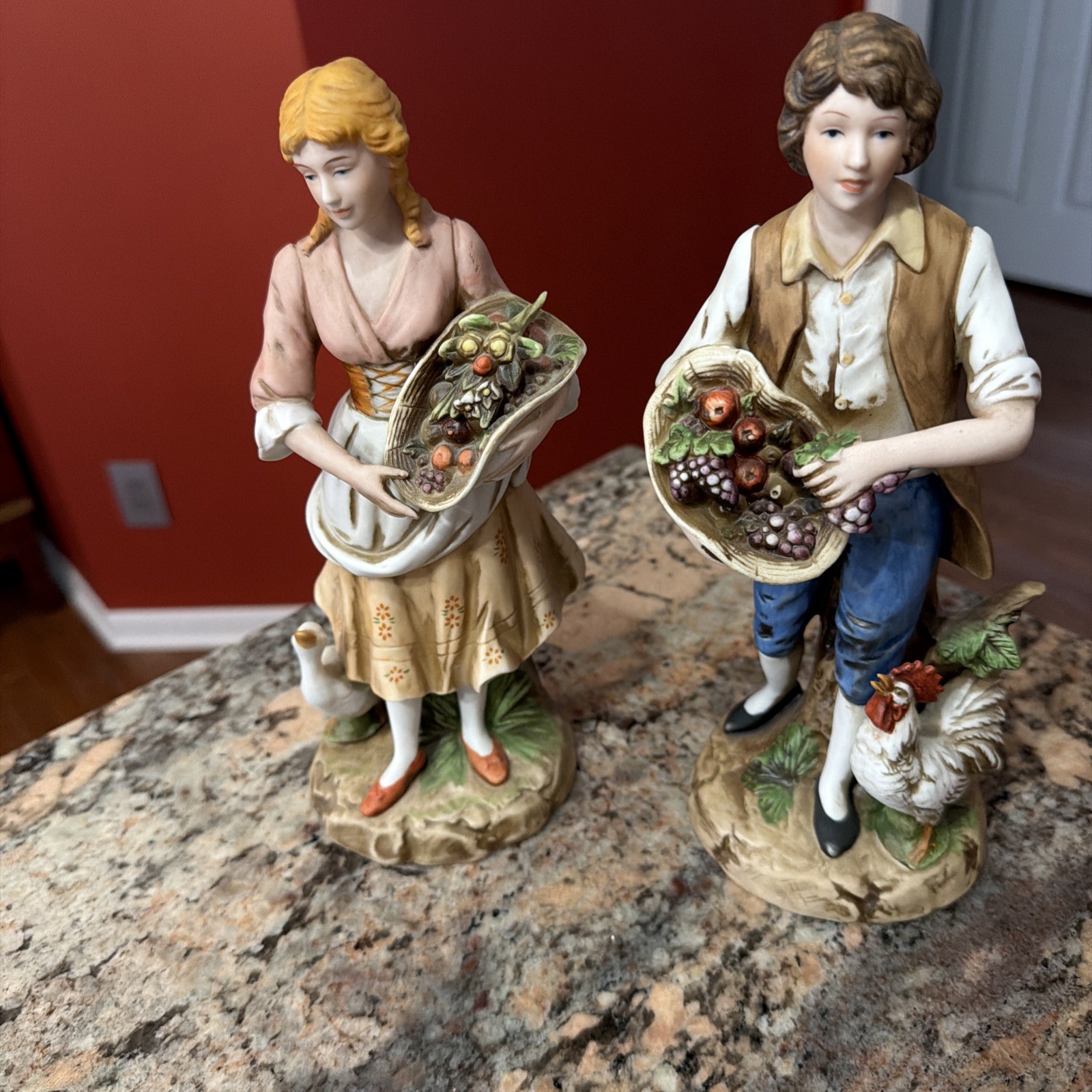 Home Interiors Homco Country Farmers Young Man Woman Porcelain Figurines #1401