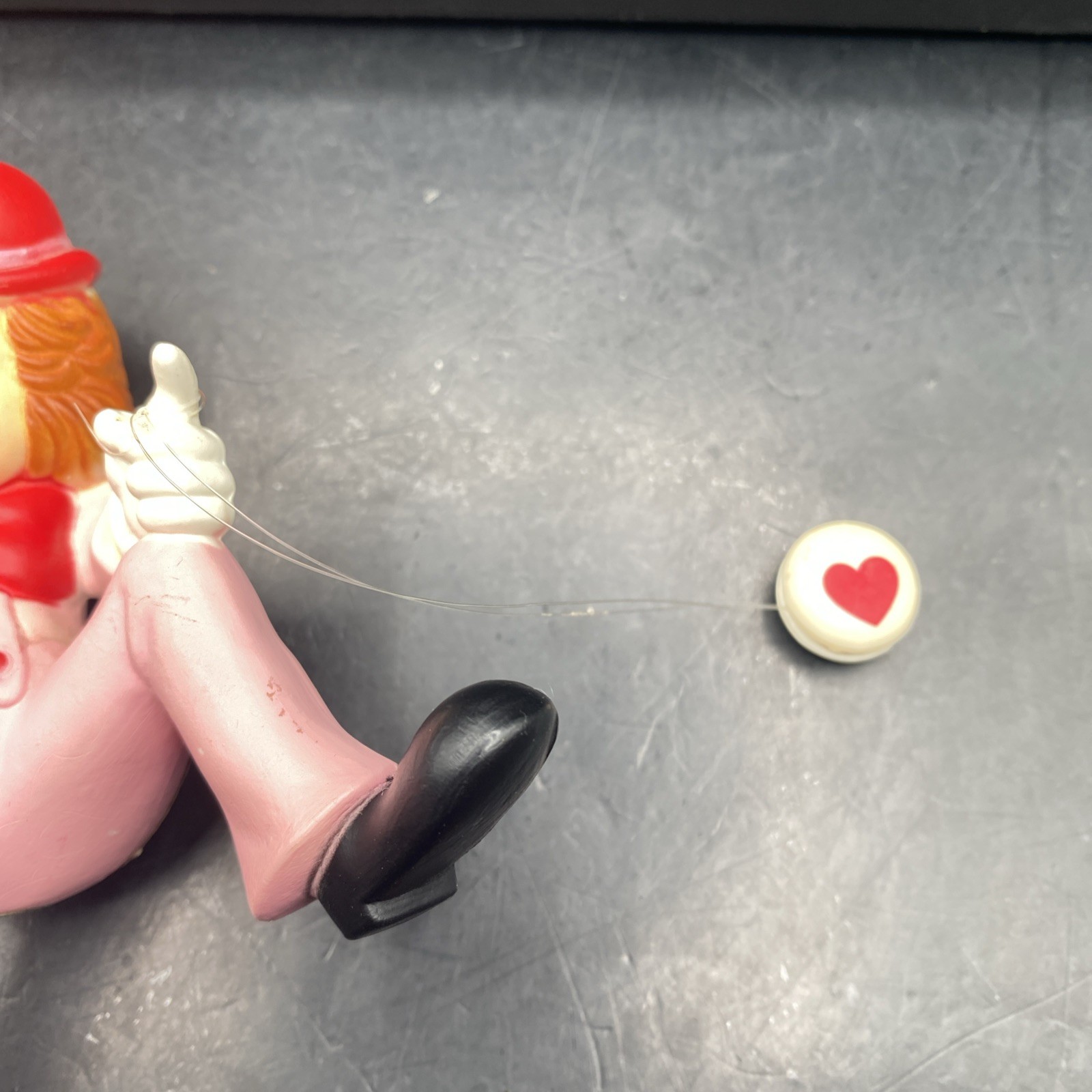 Vintage Enesco Clown with Heart And Yo-yo Shelf Sitter Made In Hong Kong Pink