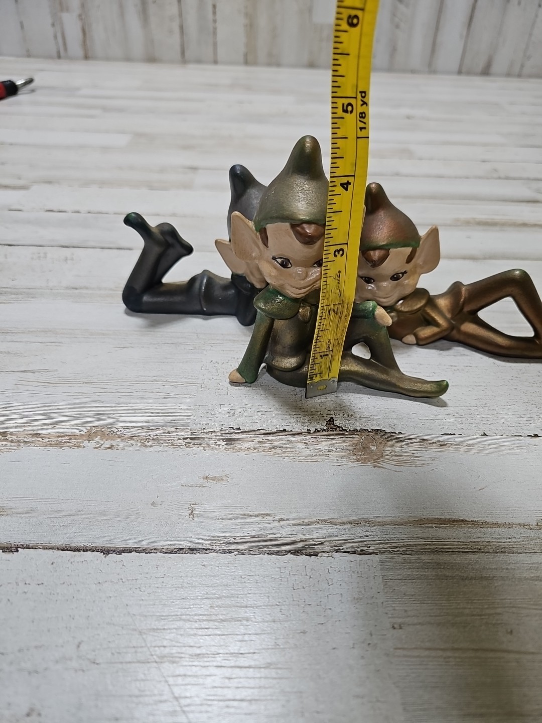 Vintage Ceramic Pixie Elf Figurine Knee Up Pointed Ears MCM Decor Lot Of 3