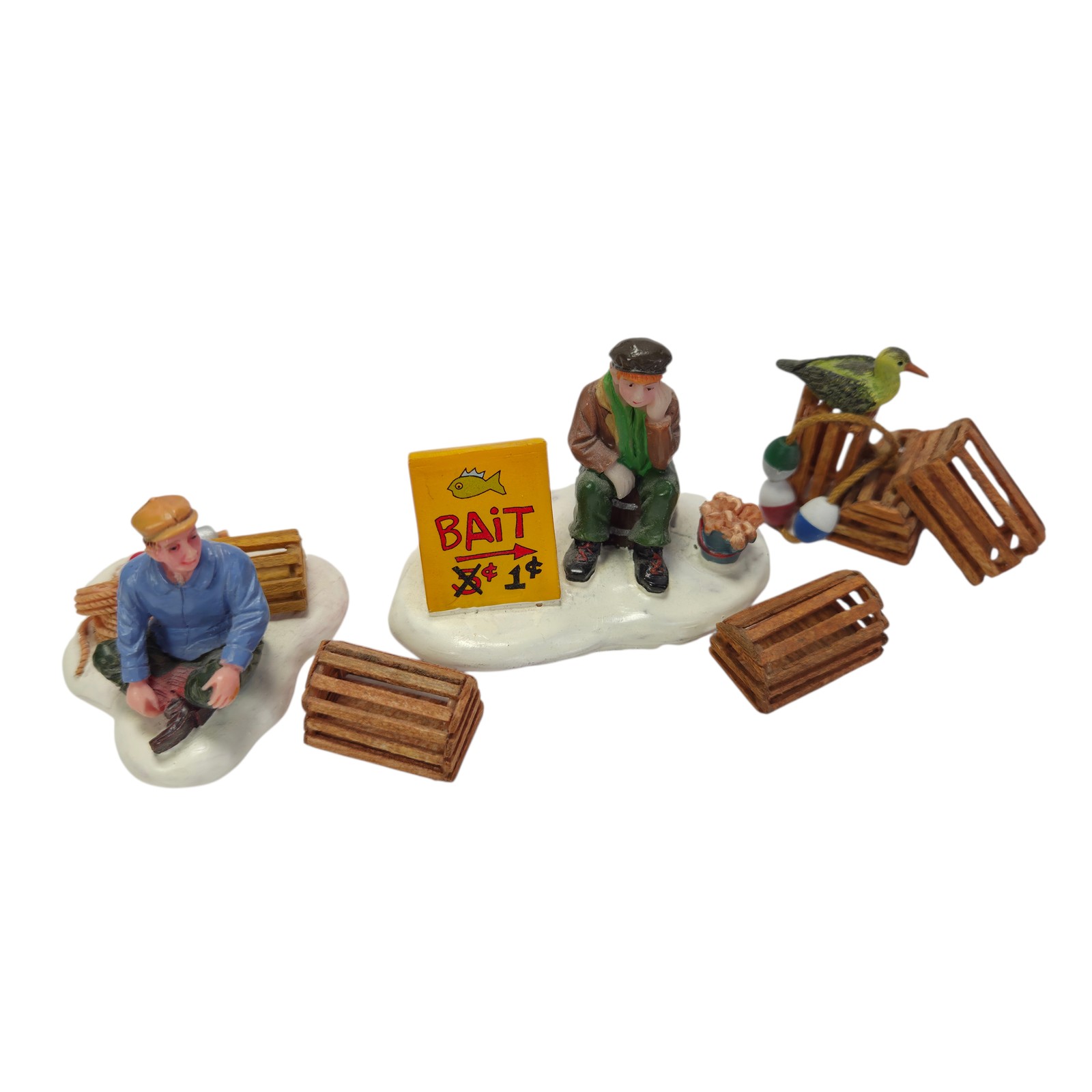 Lemax Miniature Village Figurines Fishing Scene Bait Xmas Lot 5 pcs Vtg Read