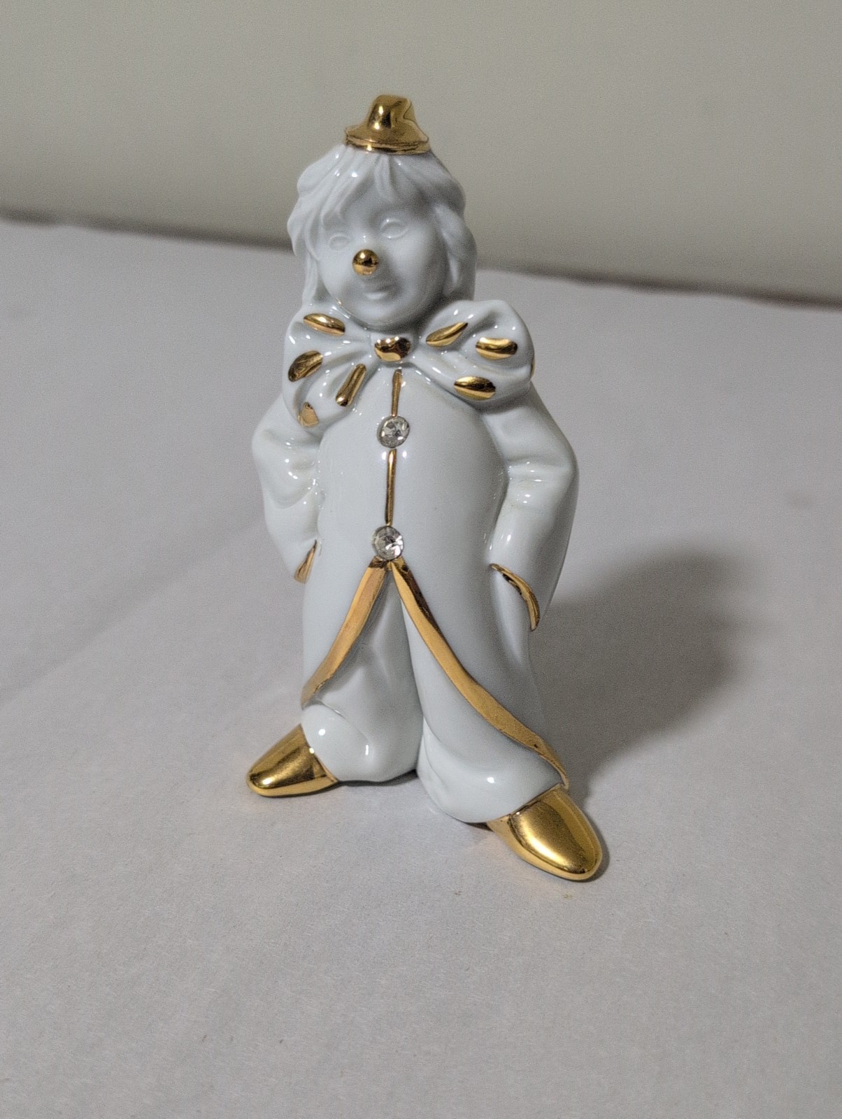 RG Porcellane Capodimonte Limoges Clown Figurine White Gold Tone Swarovski Italy