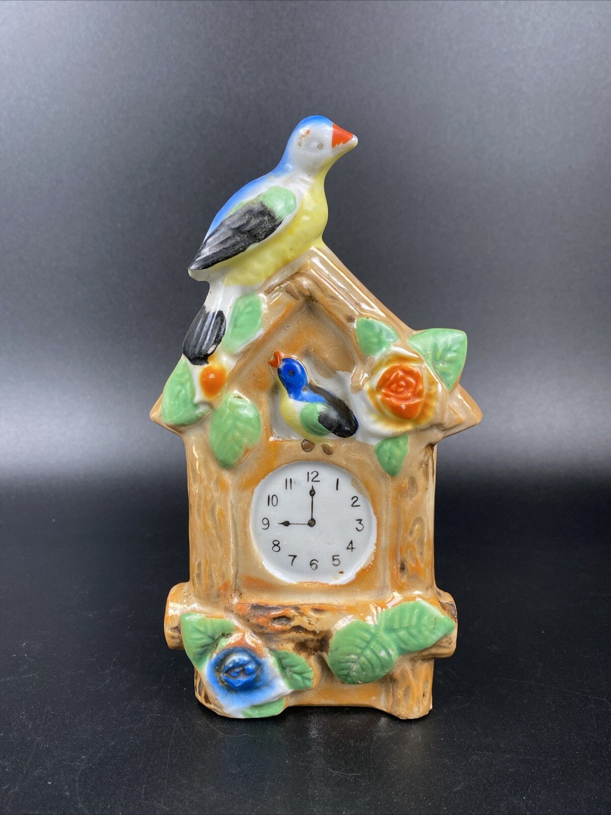 Ceramic Birdhouse Clock Wall Hanging Figurine Gift Decor Made In Japan